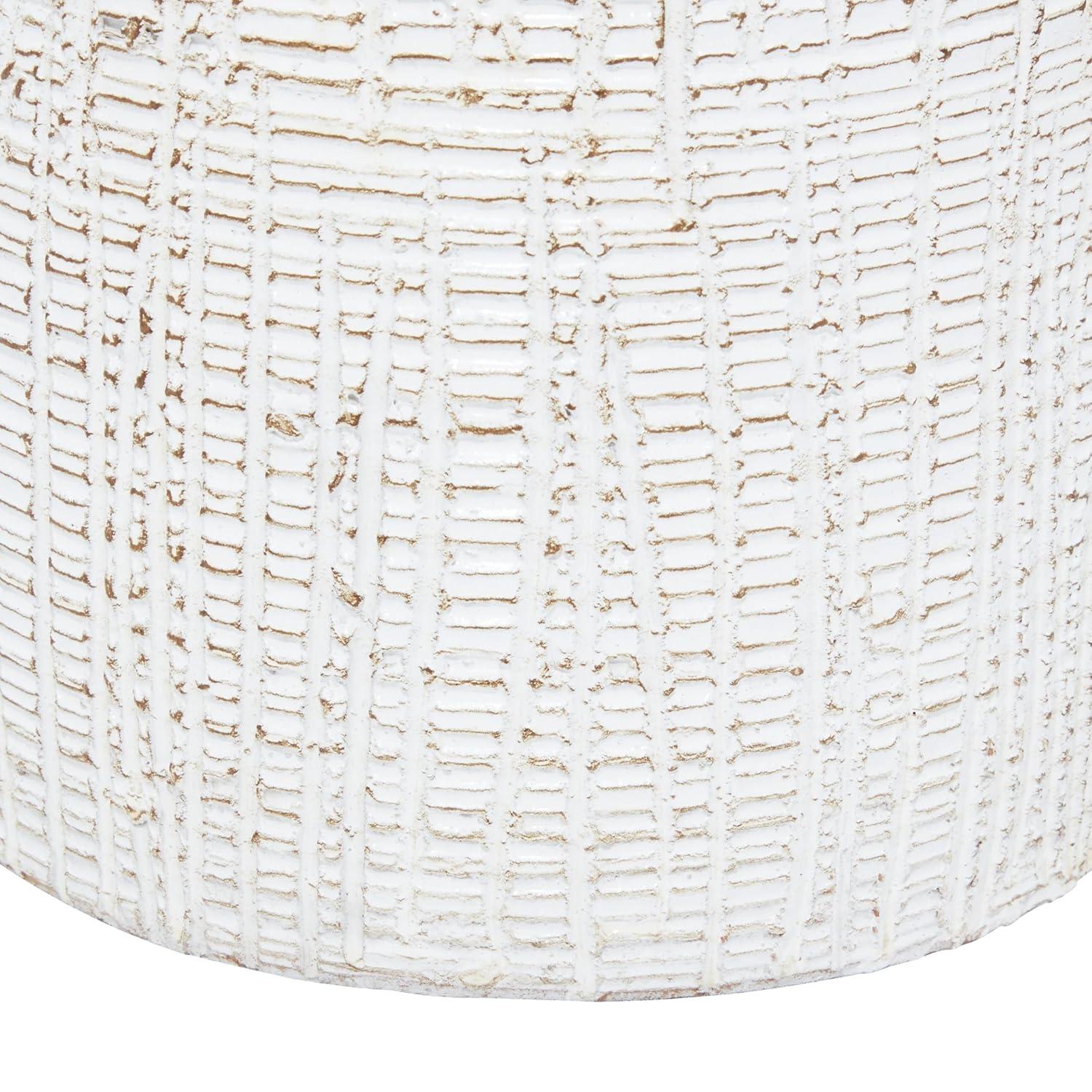 DecMode 11" Carved White Ceramic Vase with Crosshatch Design