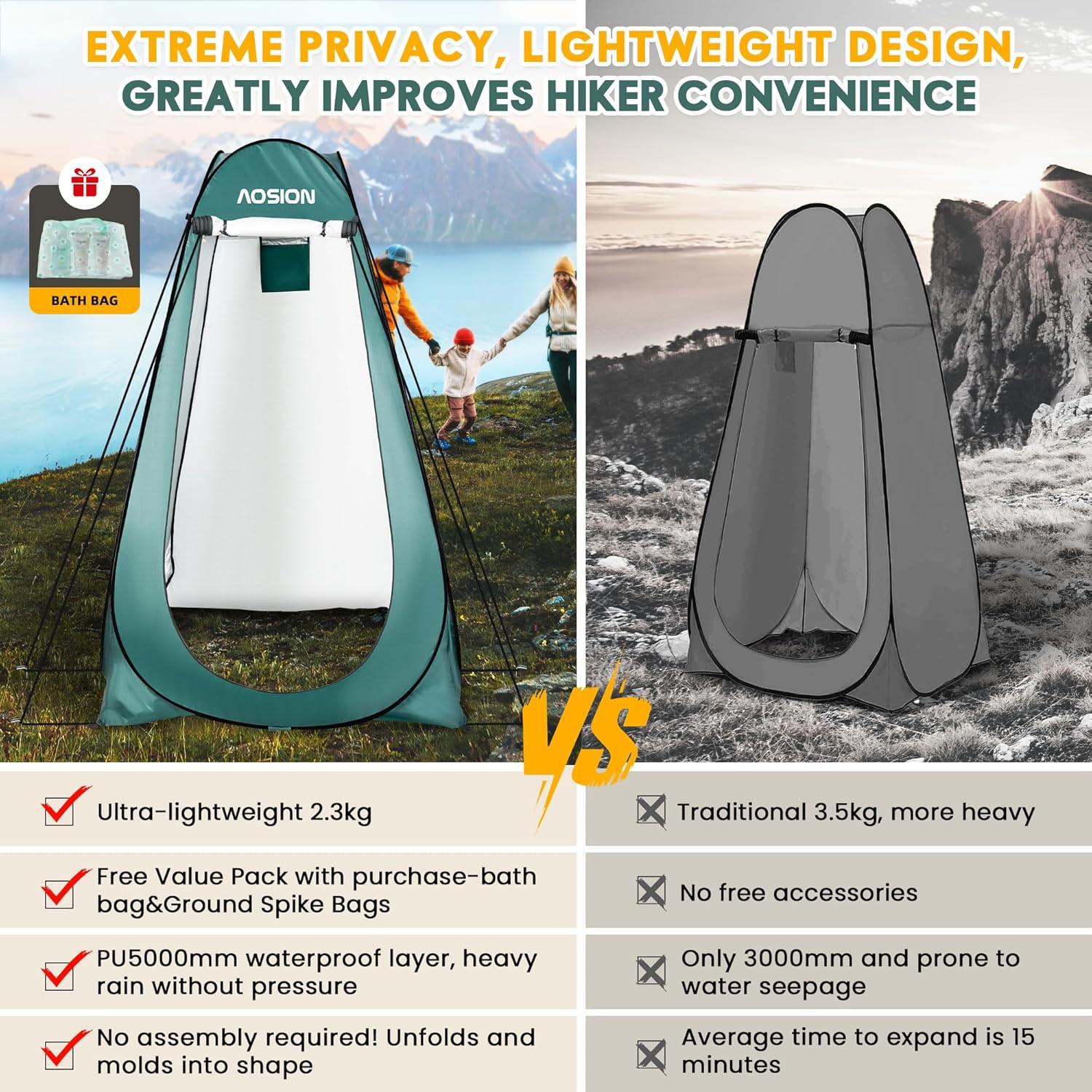 Pop Up Shower Camping Tent, Outdoor Privacy Camp Toilet Tent, Portable Dressing Room with Carrying Bag, Bath Bag for Camping, Hiking