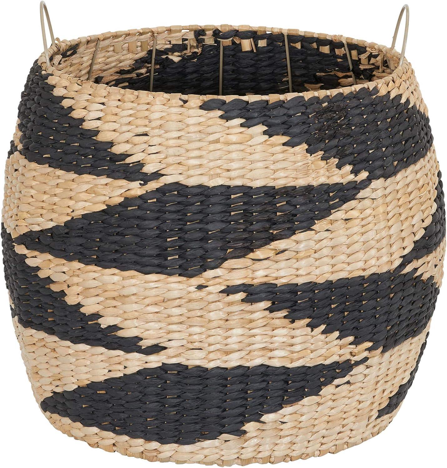 Chic Zig Zag Two-Tone Wicker Round Storage Basket