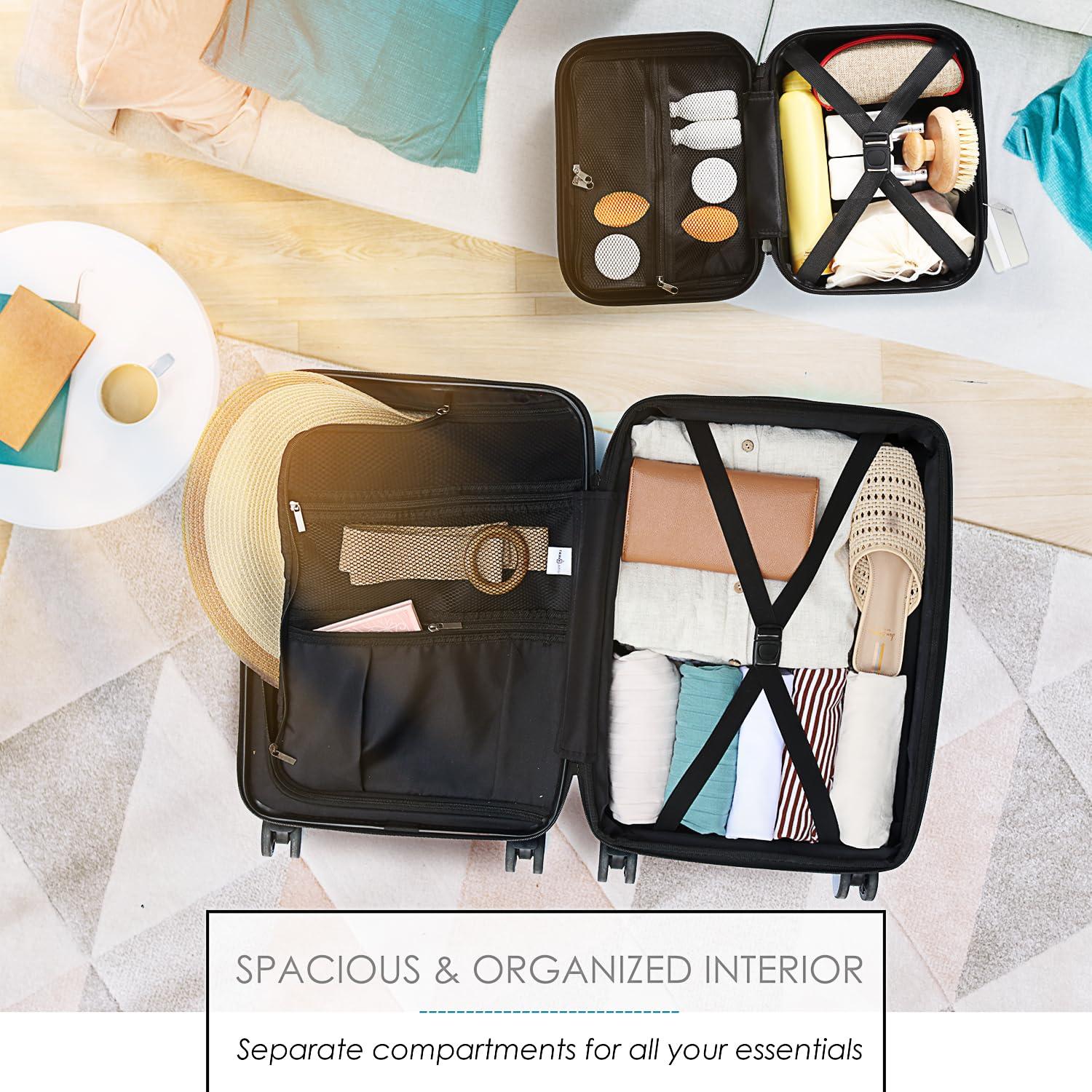 TravelArim 22" Airline Approved Hard-shell Carry On Luggage with Attachable Cosmetic Case - Gray