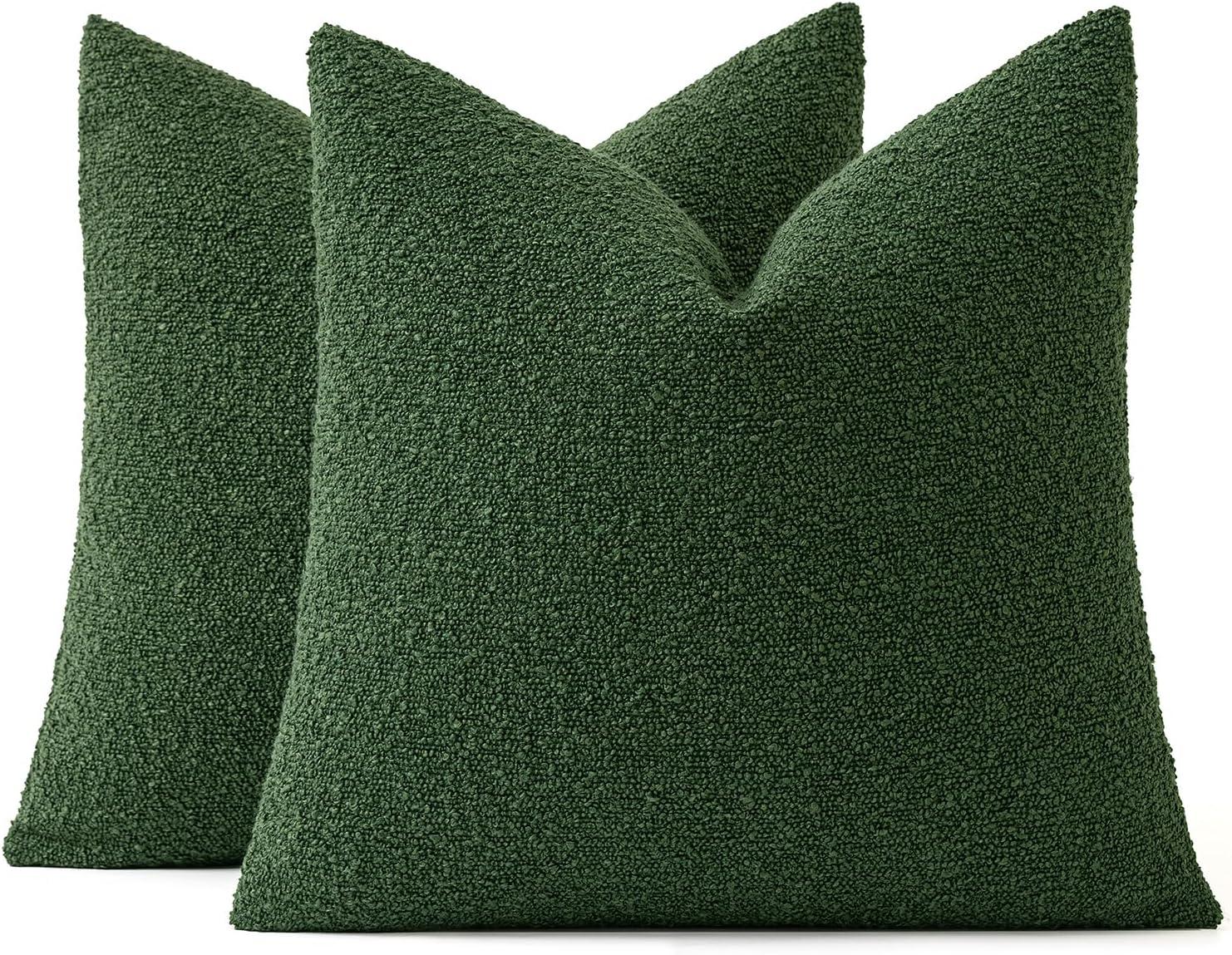 Green Chenille 18x18 Inch Decorative Pillow Covers, Pack of 2