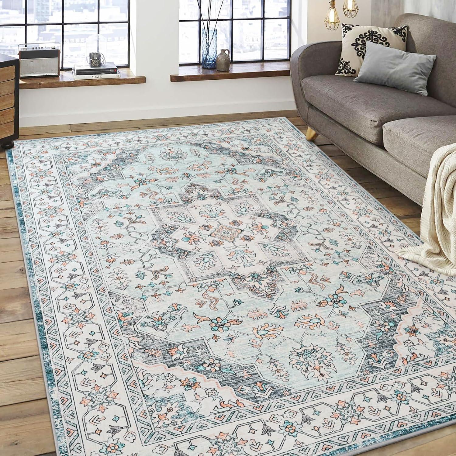 Nuloom Zara Medallion 4x6 Indoor Area Rug for Living Room Bedroom Dining Room Kitchen, Rust/Blue