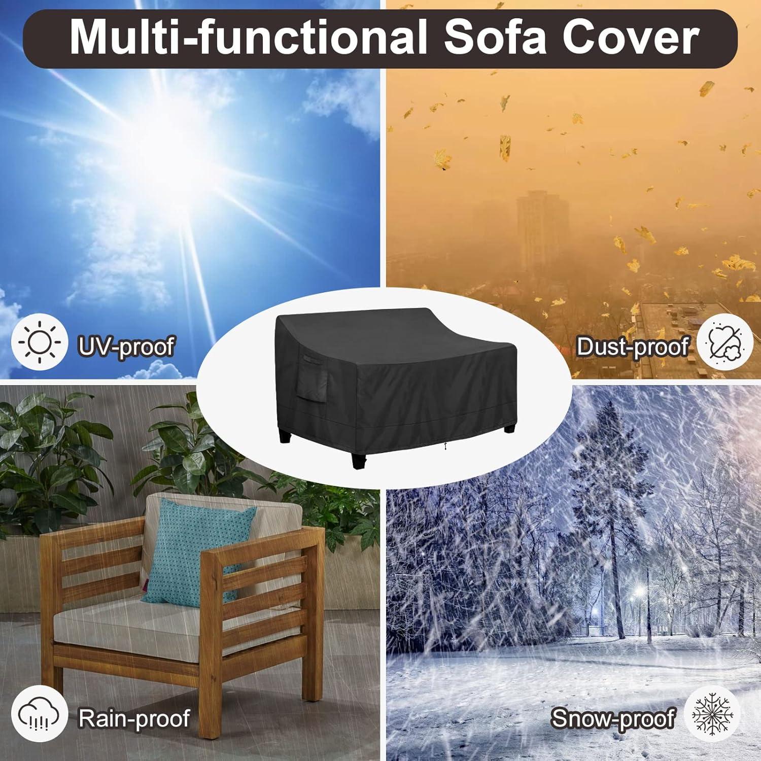 Black Waterproof UV-Resistant Patio Sofa Cover with Air Vent