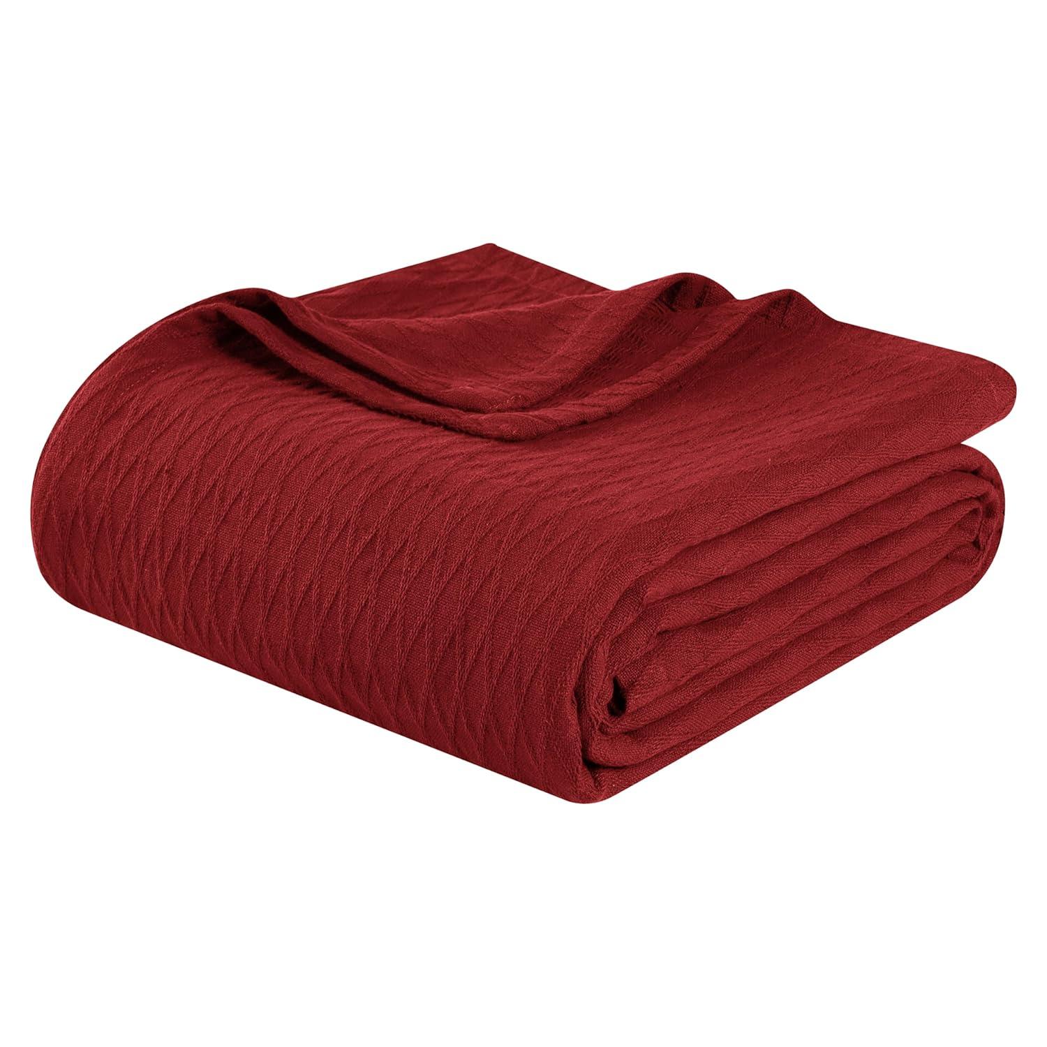 Superior Dobbyweave Knit Cotton Blanket, All Season Breathable Bed Blanket Twin Size, Burgundy