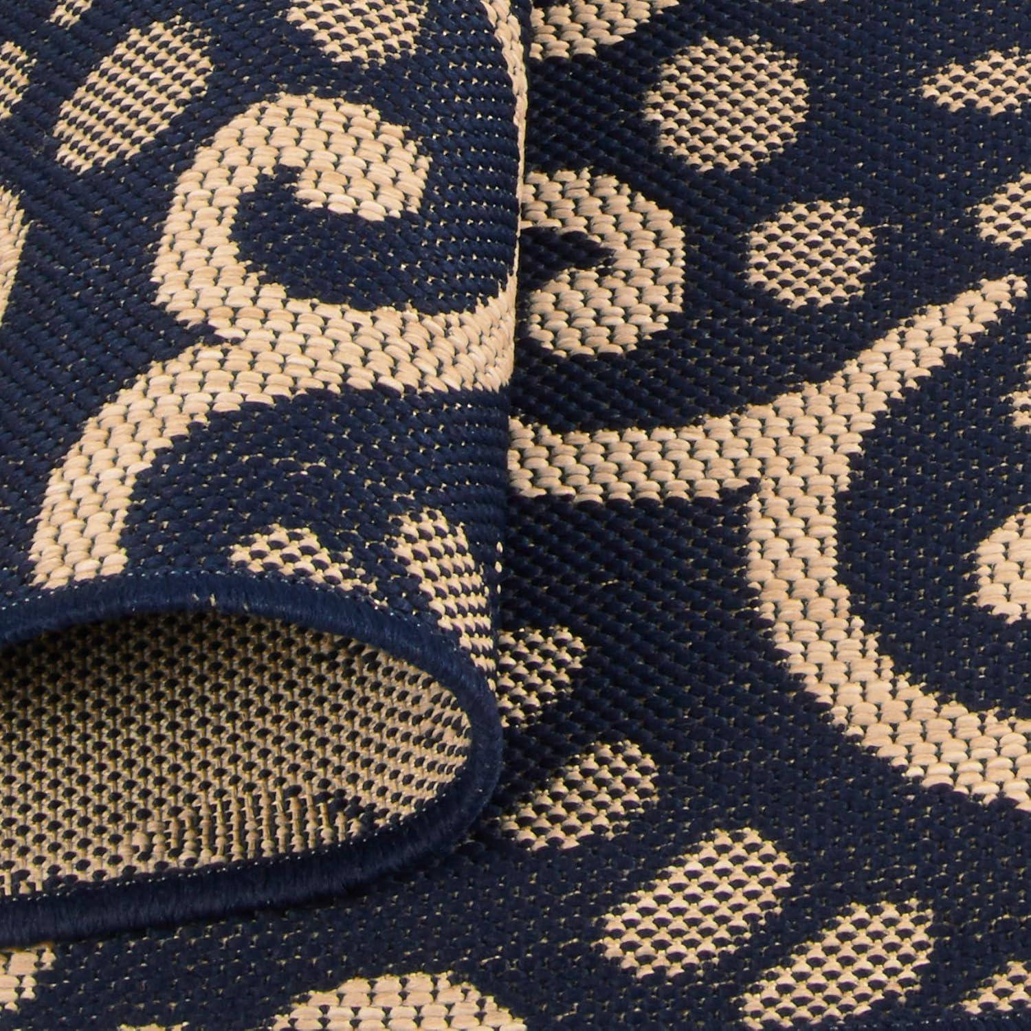 Gertmenian 21571 Outdoor Rug Freedom Collection Nautical Themed Smart Care Deck Patio Carpet 8x10 Large, Floral Medallion Navy Blue