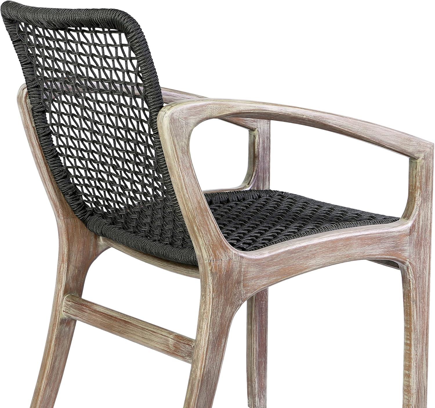 Brighton Outdoor Patio Dining Chair in Light Eucalyptus Wood and Charcoal Rope
