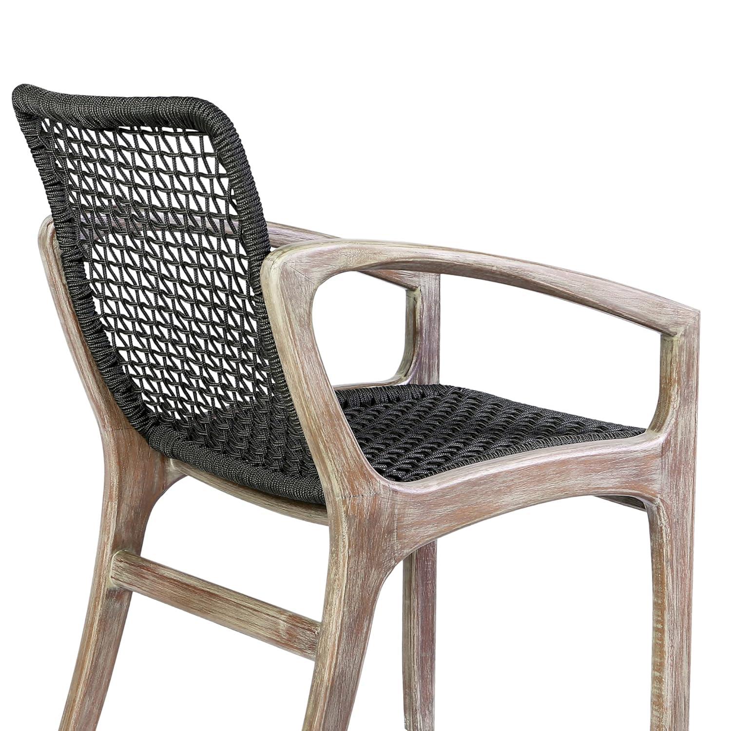 Brighton Outdoor Patio Dining Chair in Light Eucalyptus Wood and Charcoal Rope