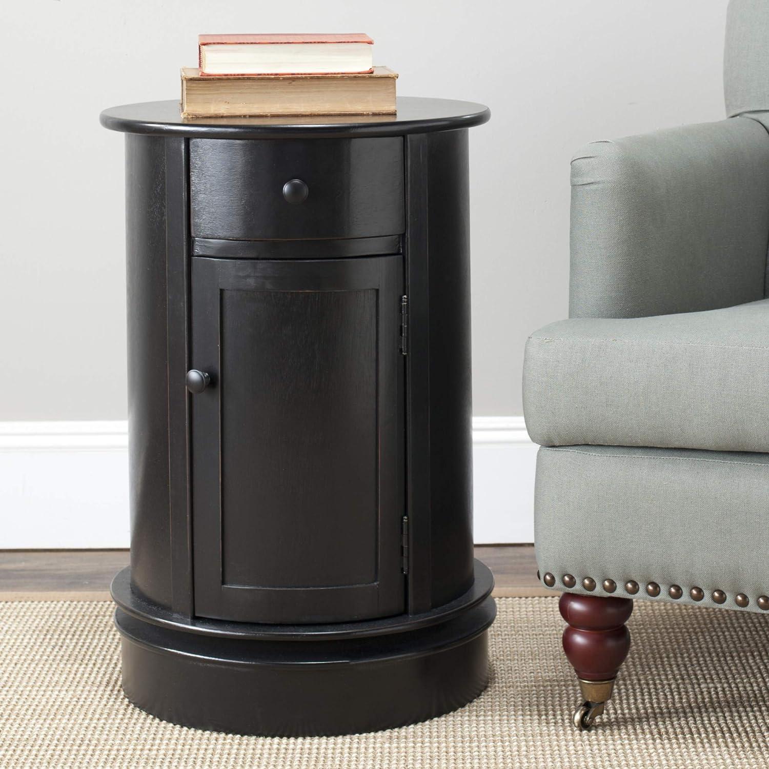 Dark Cherry Round Wood Swivel Storage End Table