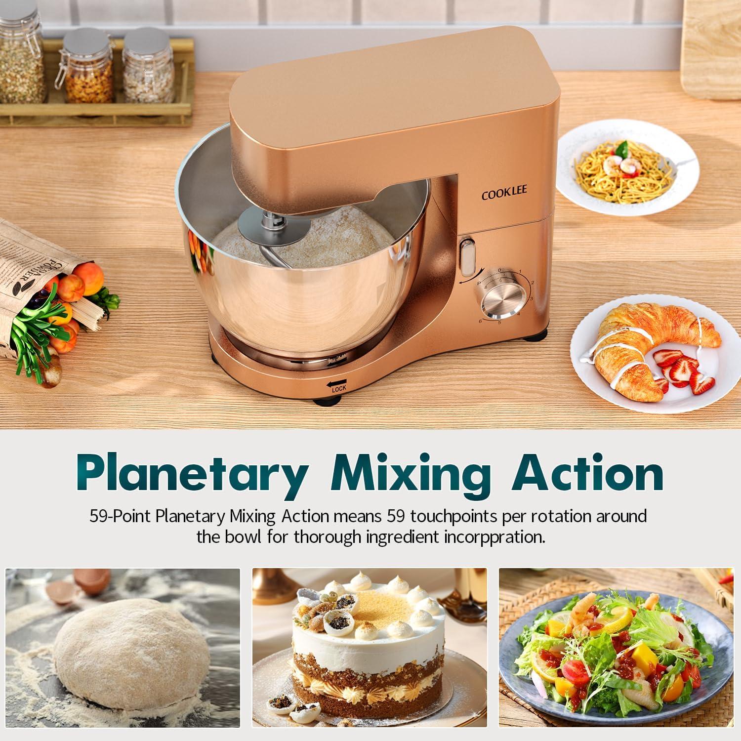 COOKLEE Stand Mixer, 9.5 Qt. 660W 10-Speed Electric Kitchen Mixer with Dishwasher-Safe Dough Hooks, Flat Beaters, Wire Whip & Pouring Shield Attachments for Most Home Cooks, Champagne