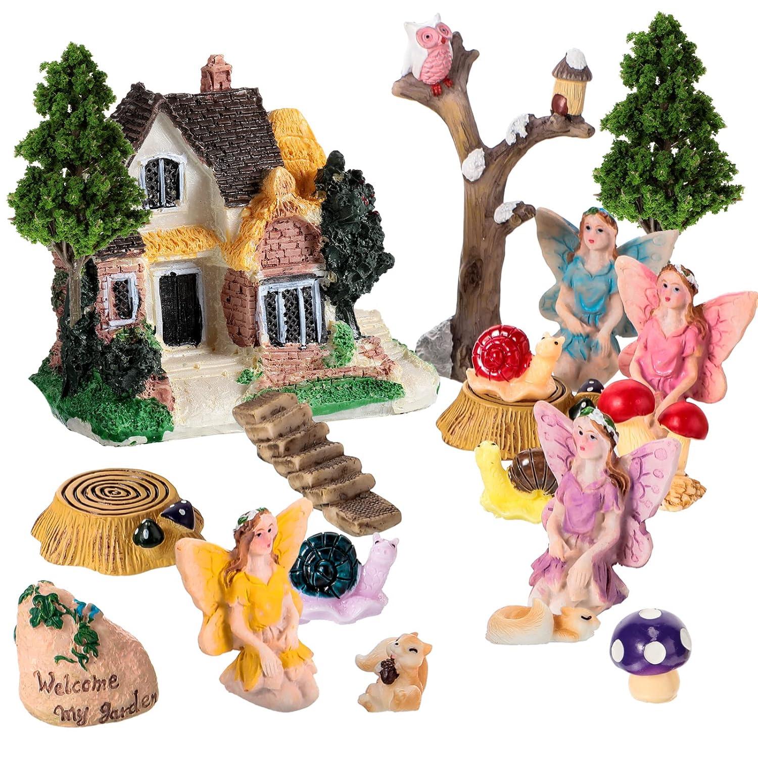 31 Pieces Fairy Garden Accessories Kit Miniatures House Supplies Fly Wing Dollhouse Gifts for Home Garden Lawn Decoration