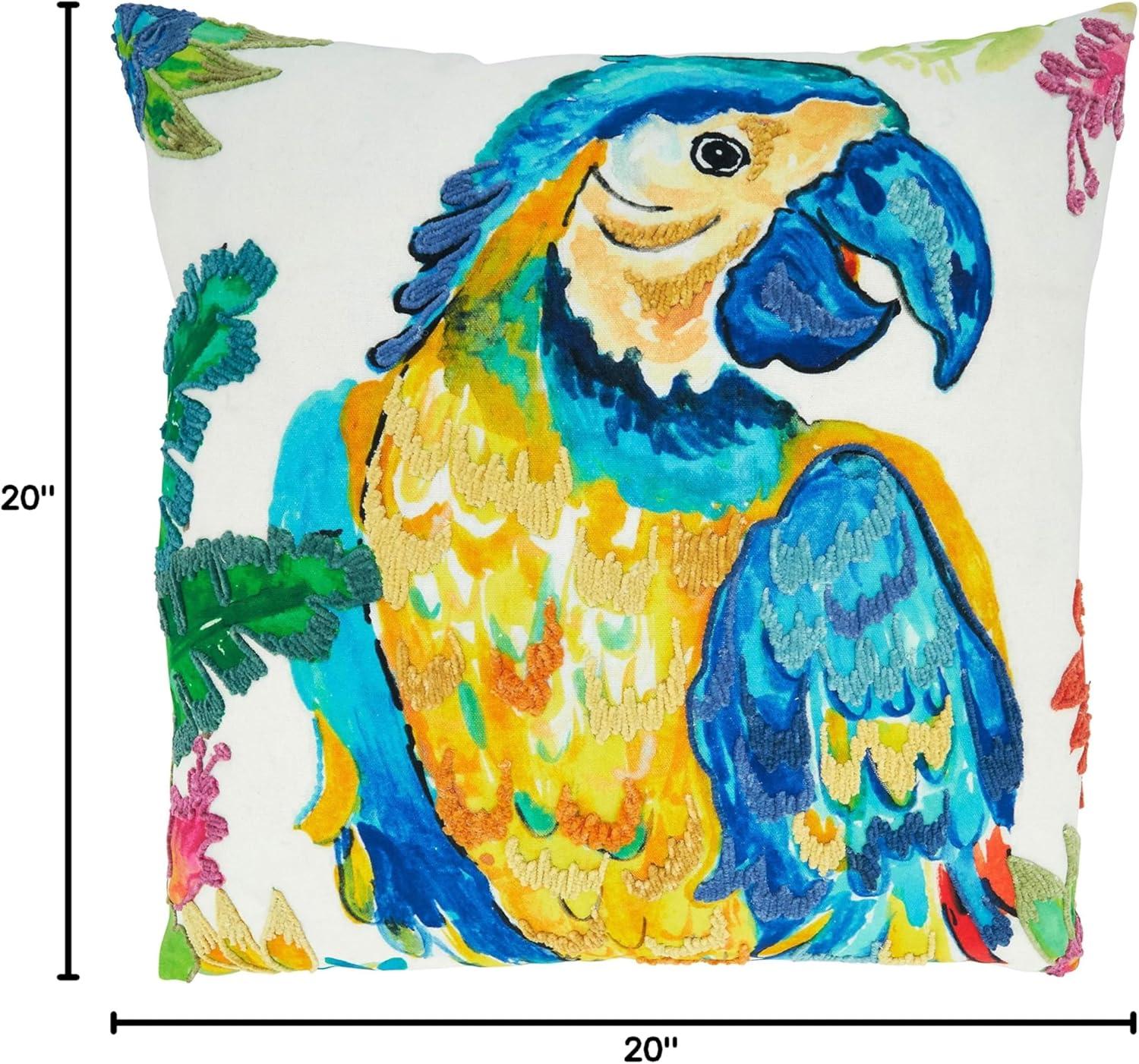 Multicolor Cotton Parrot Design Square Throw Pillow