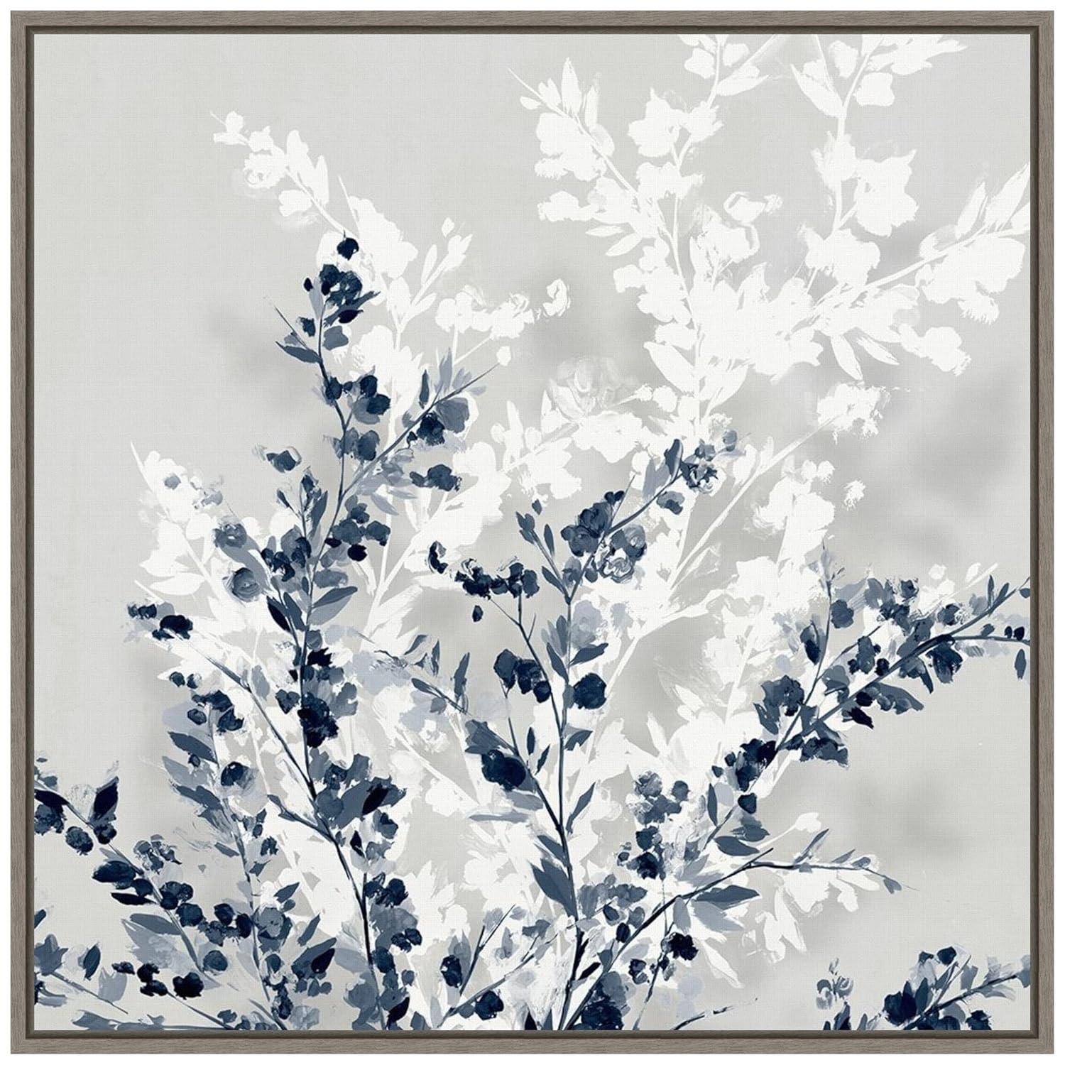 22" x 22" Blue Spring II by Isabelle Z Framed Canvas Wall Art Gray Wash - Amanti Art: Modern Abstract Botanical Decor