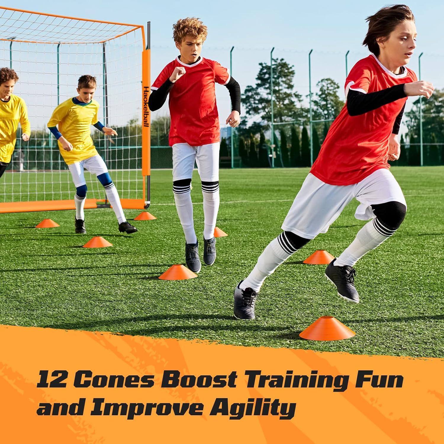 HAOKELBALL Soccer Goal with Agility Ladder and 12 Soccer Cones 12x6 ft Soccer Net for Backyard Quick Setup Portable Soccer Goals with Upgraded Goal Posts and Carry Bag