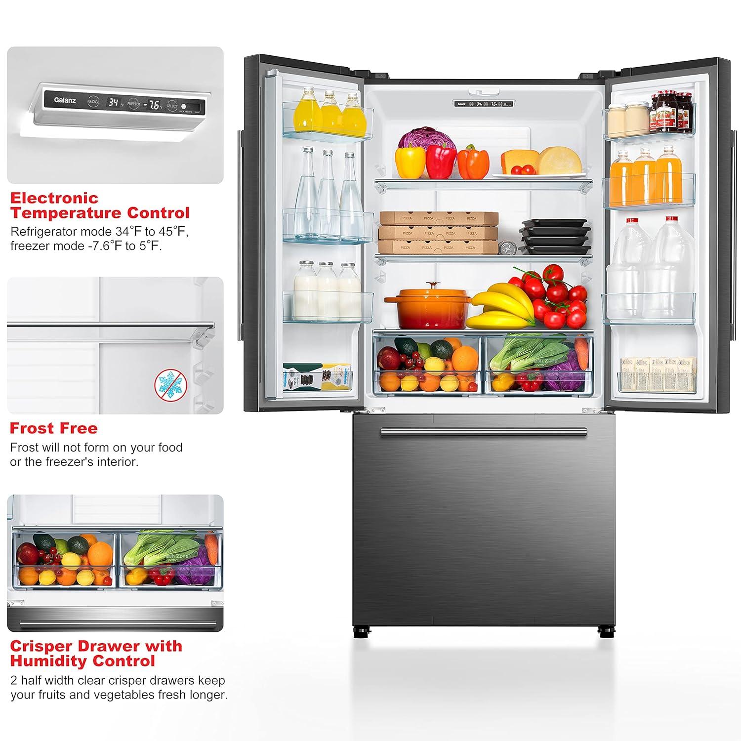 Galanz 18-Cu. ft Counter Depth 3-Door French Door Refrigerator, Stainless