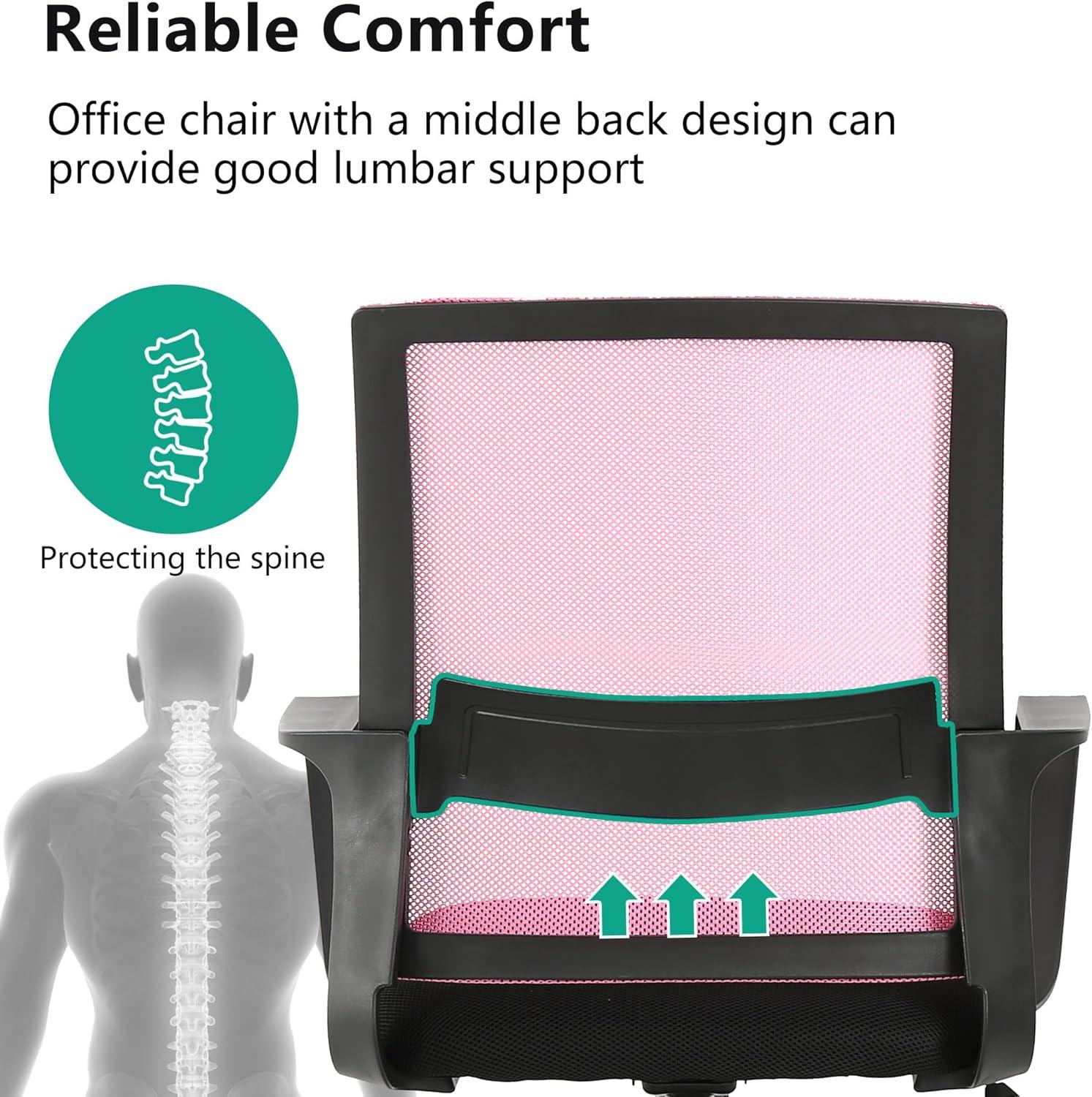 PayLessHere Gaming Chair Ergonomic Computer Chair Office Chair Video Game Chairs with Lumbar Support Desk Chair Armrest Mid Black Cushion Swivel Rolling Chair with Wheels for Home Office (Pink)