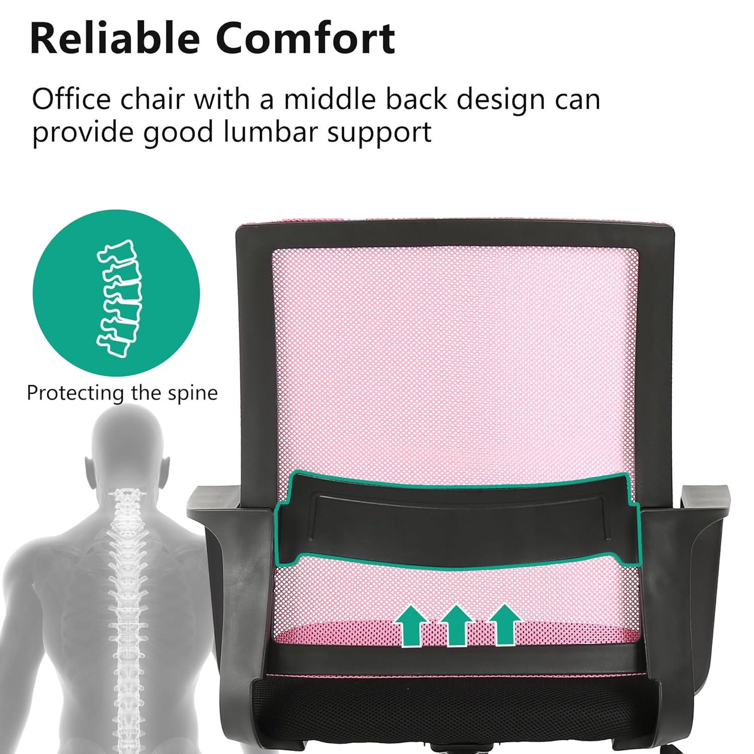 PayLessHere Gaming Chair Ergonomic Computer Chair Office Chair Video Game Chairs with Lumbar Support Desk Chair Armrest Mid Black Cushion Swivel Rolling Chair with Wheels for Home Office (Pink)