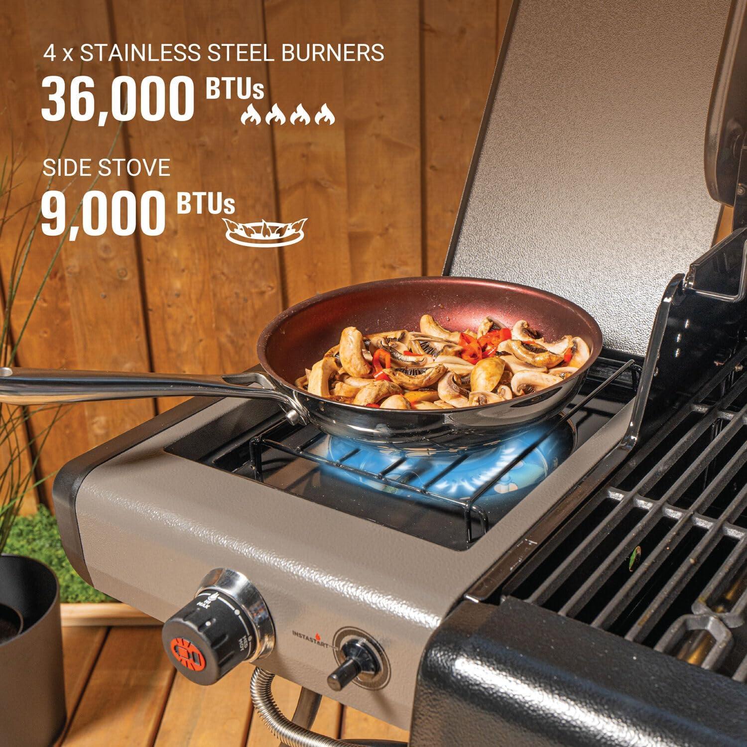 Coleman Cookout 4-Burner 36,000 BTU Propane BBQ Gas Grill w/ Side Burner, 637-Sq. In Cooking Surface