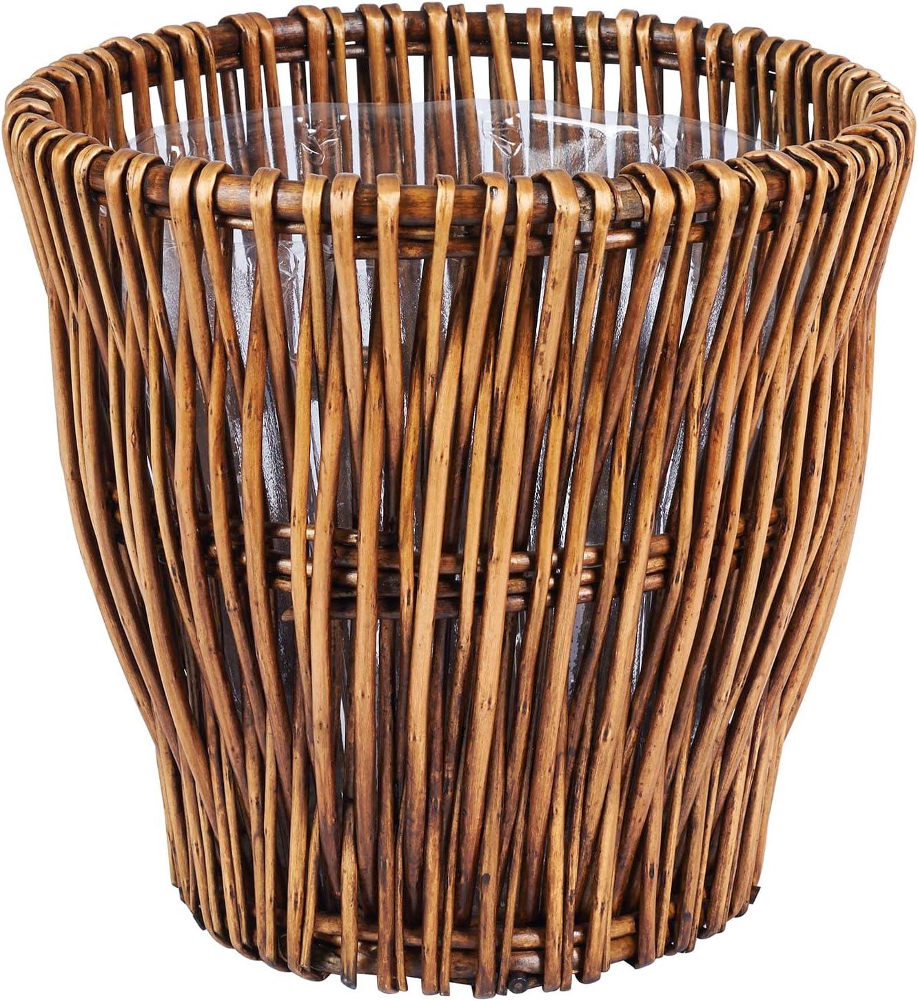 Small Brown Handwoven Willow Waste Basket with Removable Liner