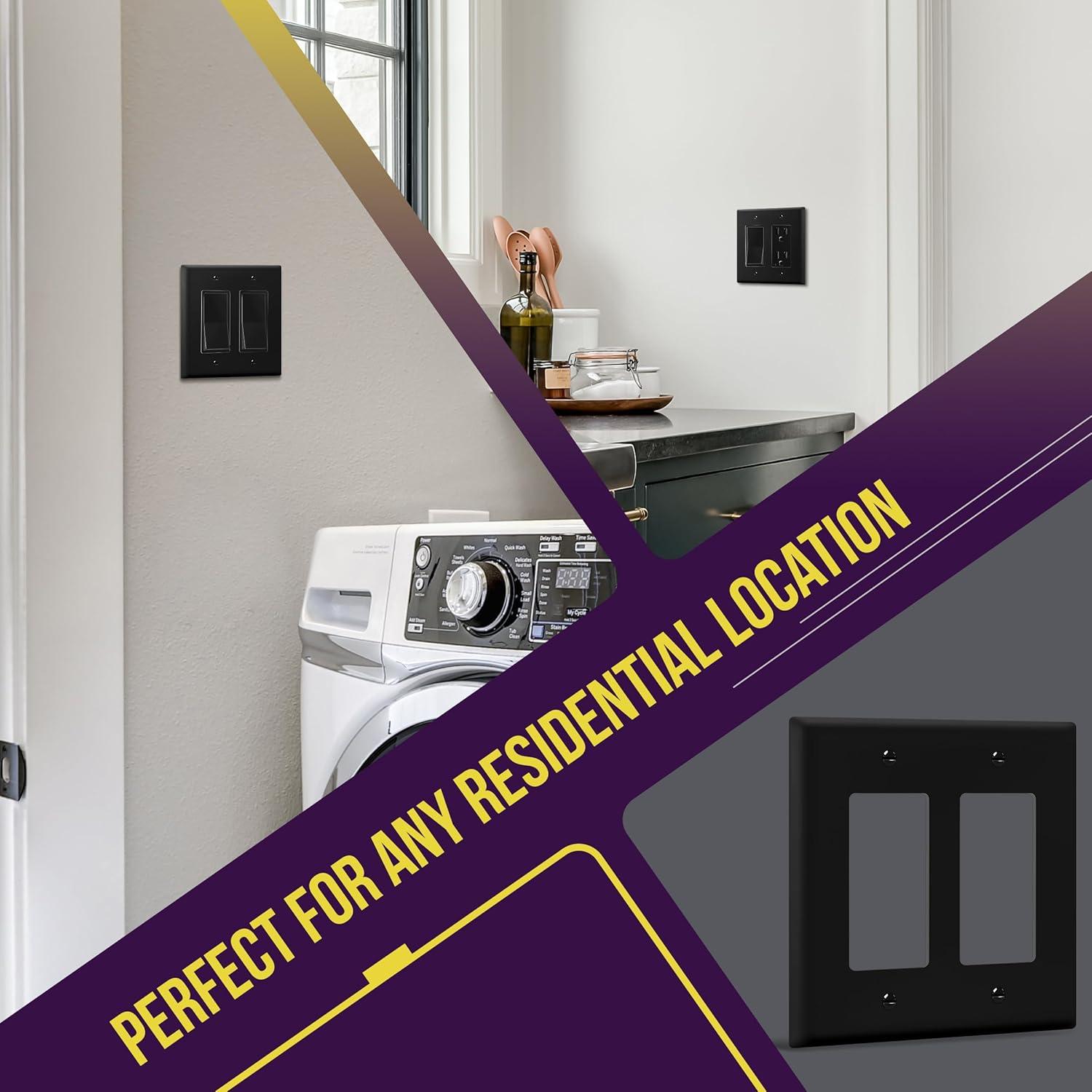 Black Gloss Polycarbonate 2-Gang Wall Plate