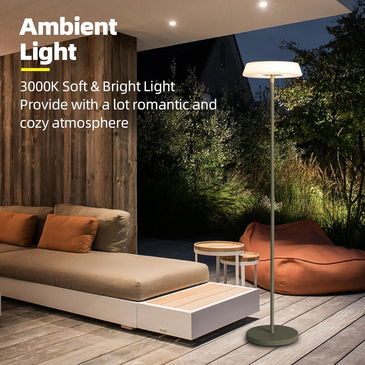 Solar LED Outdoor Floor Lamp Waterproof, 3 Level Dimmable Floor Night Light, Portable Cordless USB Rechargeable, for Home/Deck/Garden/Patio (Khaki)