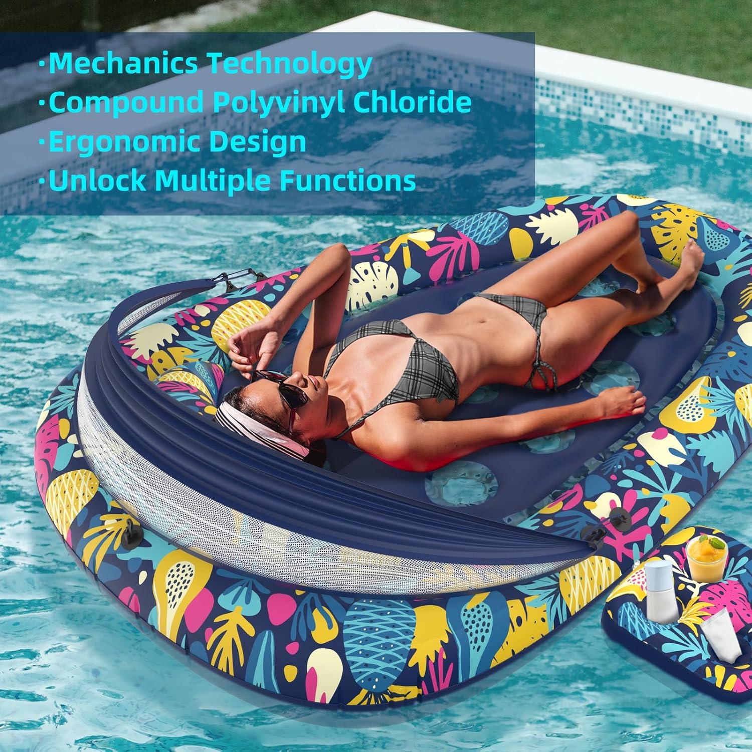 3-in-1 Pool Floats with Canopy Cup Holder, XL Large 73" x 48" Inflatable Pool Floats for Adults Lounger Raft Floating Chair for Swimming Pool Lake Water Lounge Float Beach Pool Party Toys