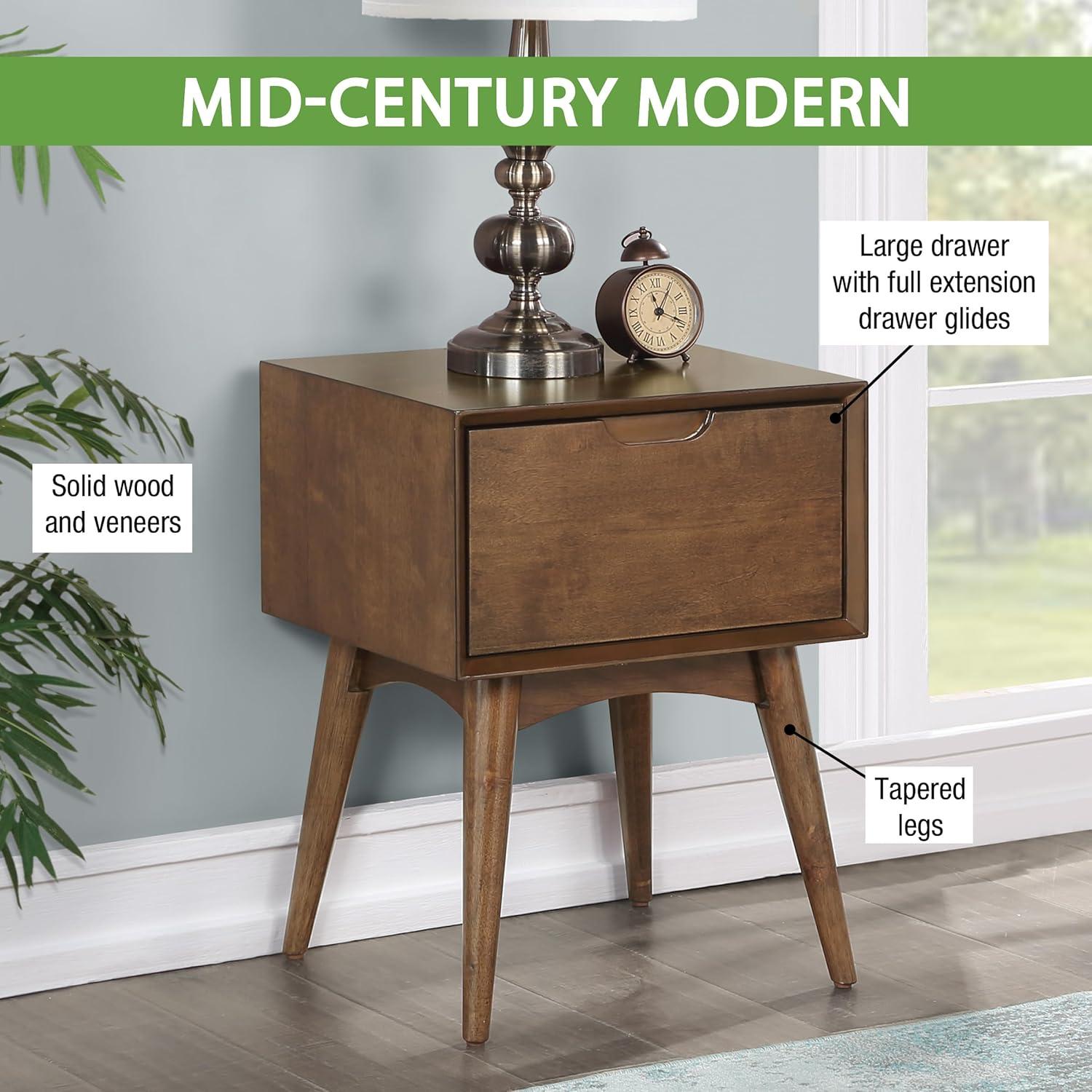 Copenhagen Wood Accent Table with Drawer in Walnut Finish