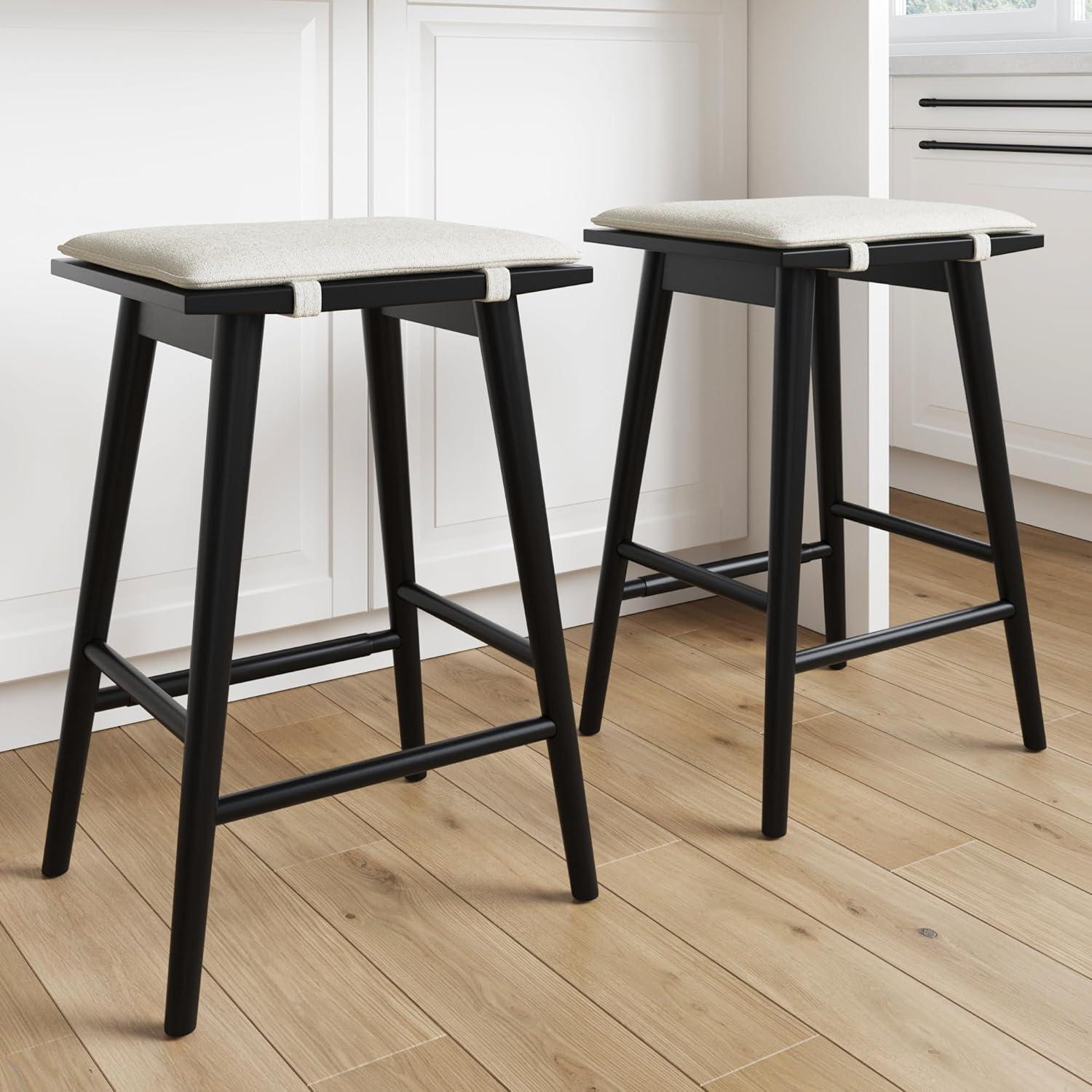 Nathan James Set of 2 Barker Boucle Counter Height Barstools Black