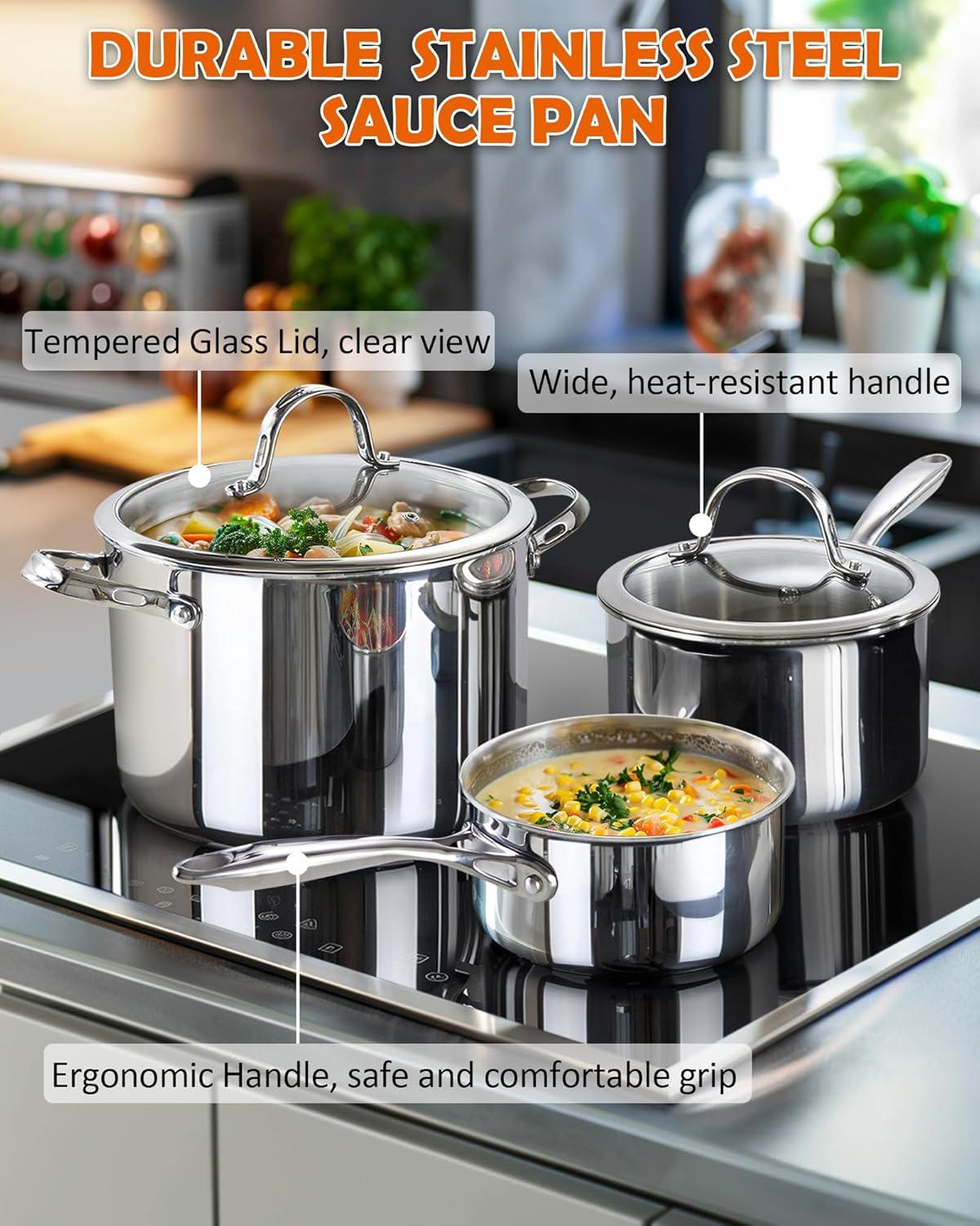 Cooks Standard Stainless Steel Saucepan With Lid, Multi-ply Clad Sauce Pot 3 Quart, Silver