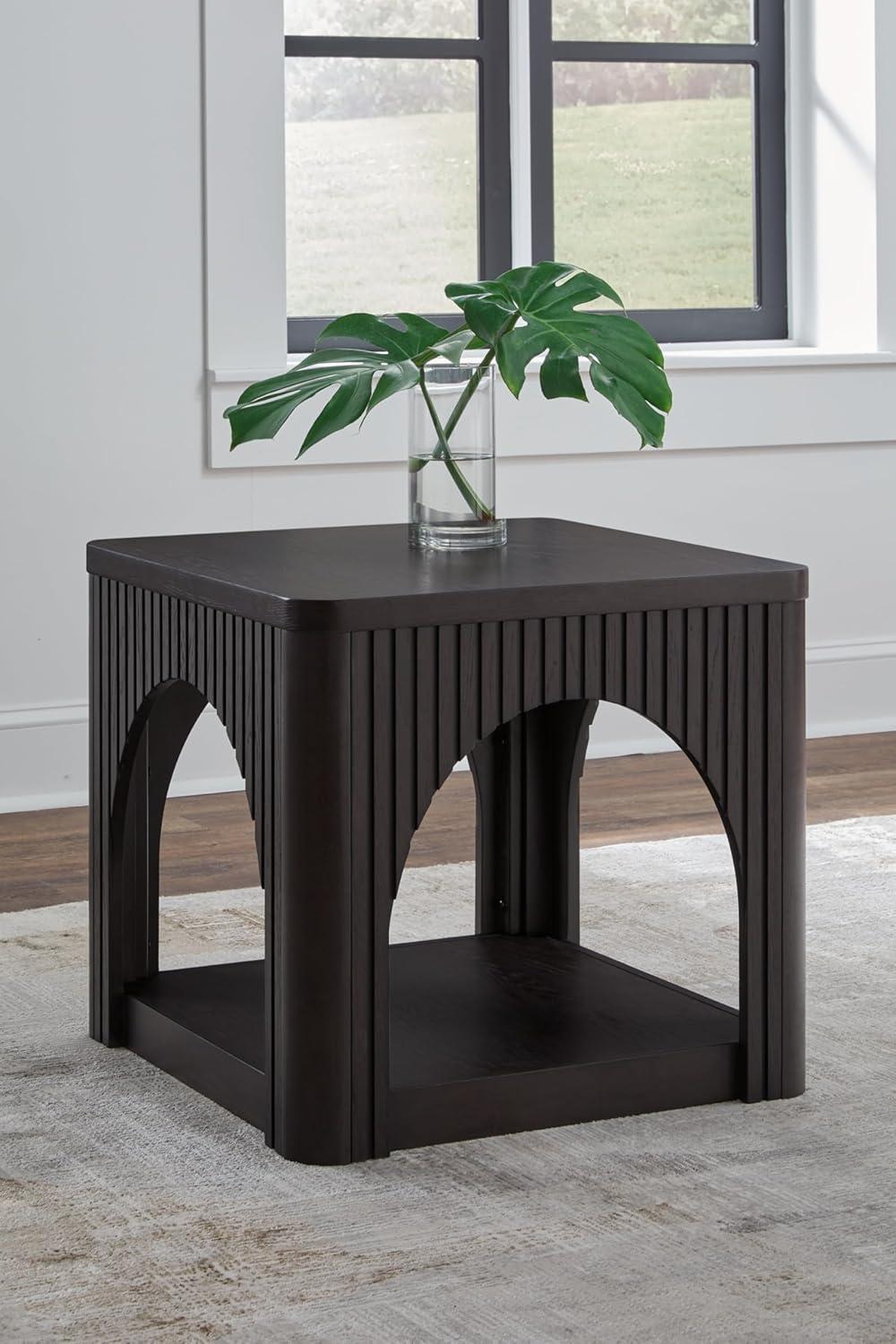 Benjara Yini Square Side End Table, Lattice, Arch Design, 24 Inch Black Wood