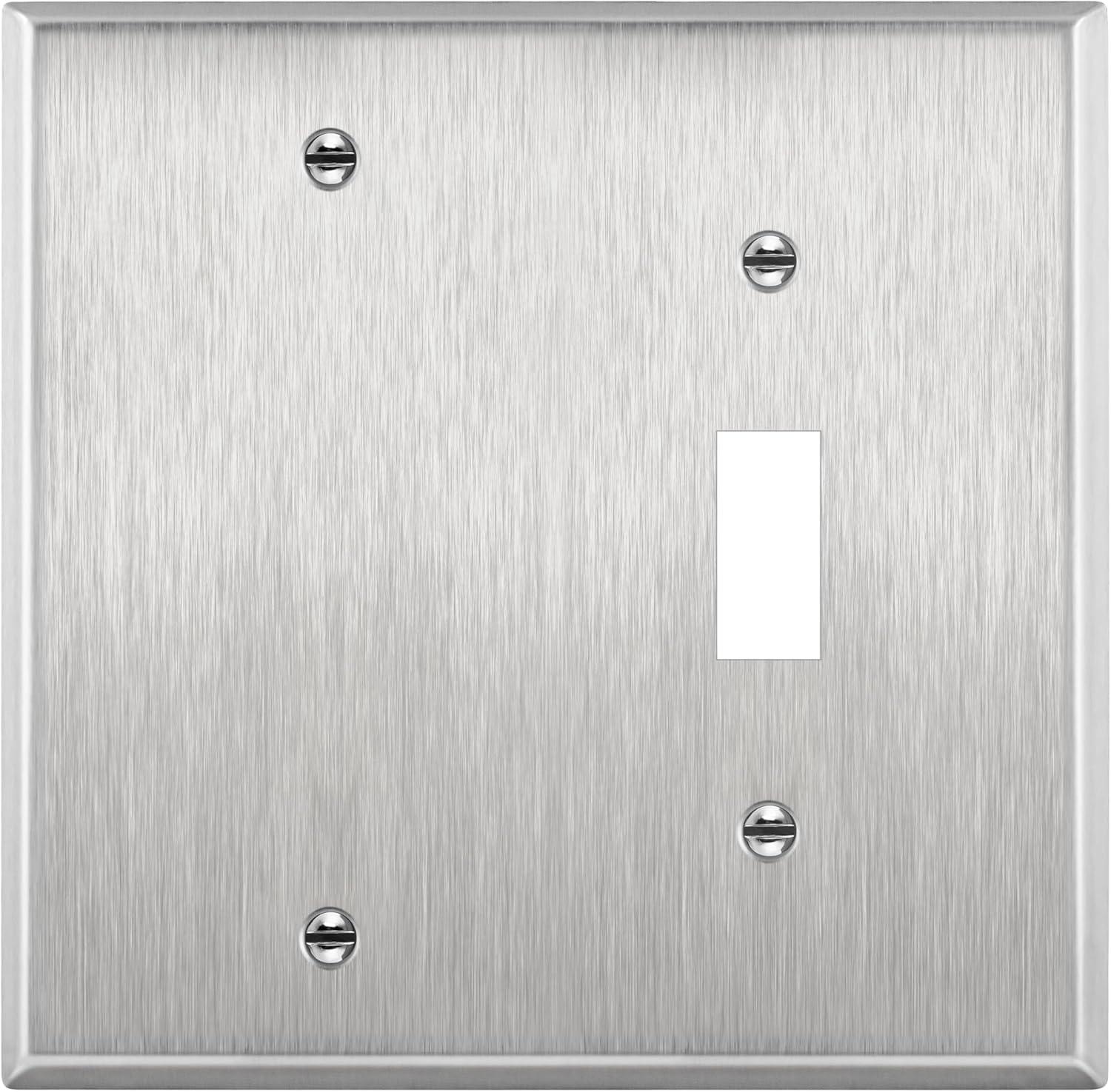 ENERLITES Combination Blank Device or Toggle Light Switch Metal Wall Plate, Corrosive Resistant, Size 2-Gang 4.50" x 4.57", 770111, 430 Stainless Steel, UL Listed, Silver