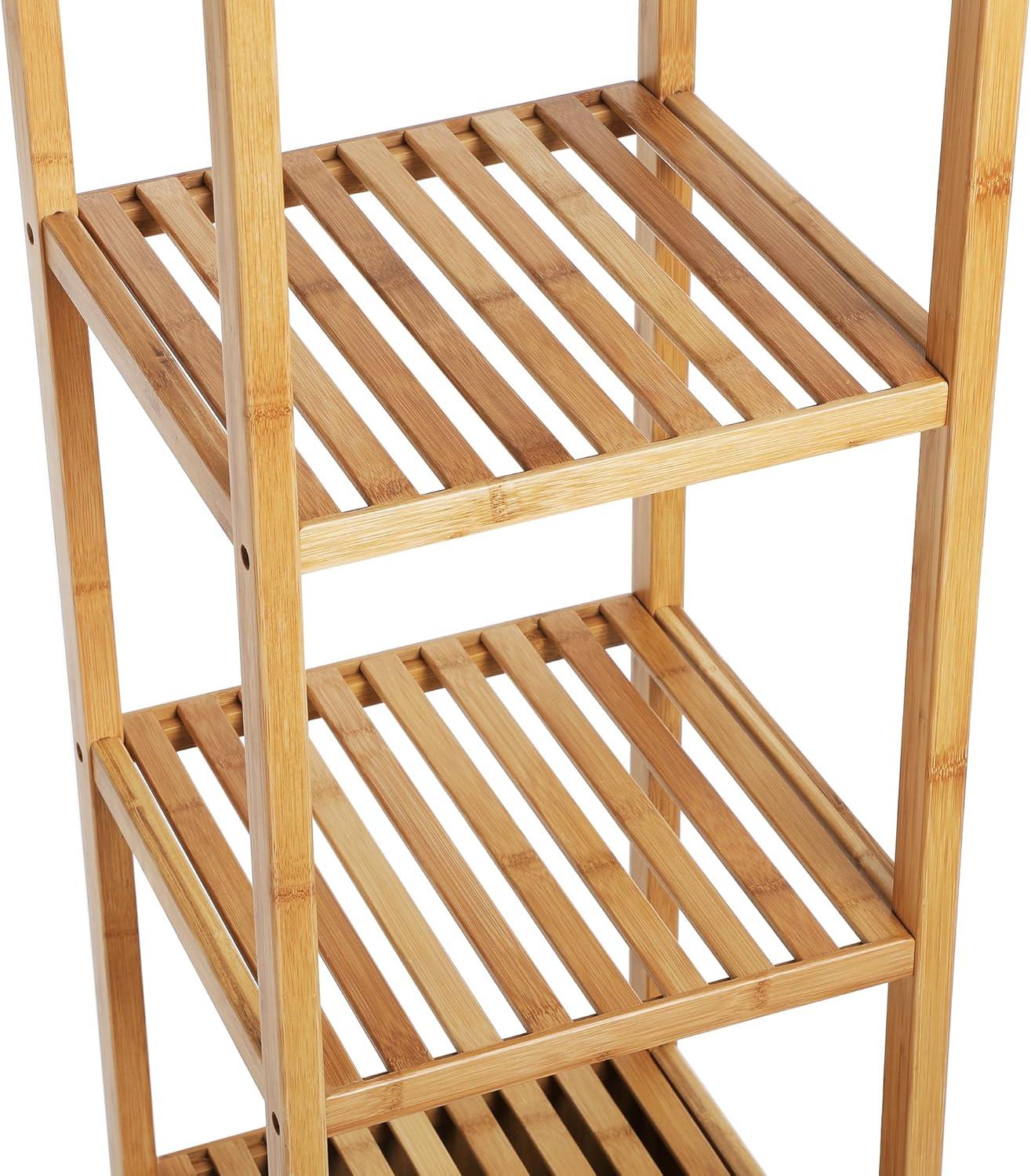 Bamboo Bathroom Storage Floor Cabinet, 4 Tiers Multifunctional Floor Shelving Unit, Free Standing Tower Corner Rack, Natural UBCB50Y