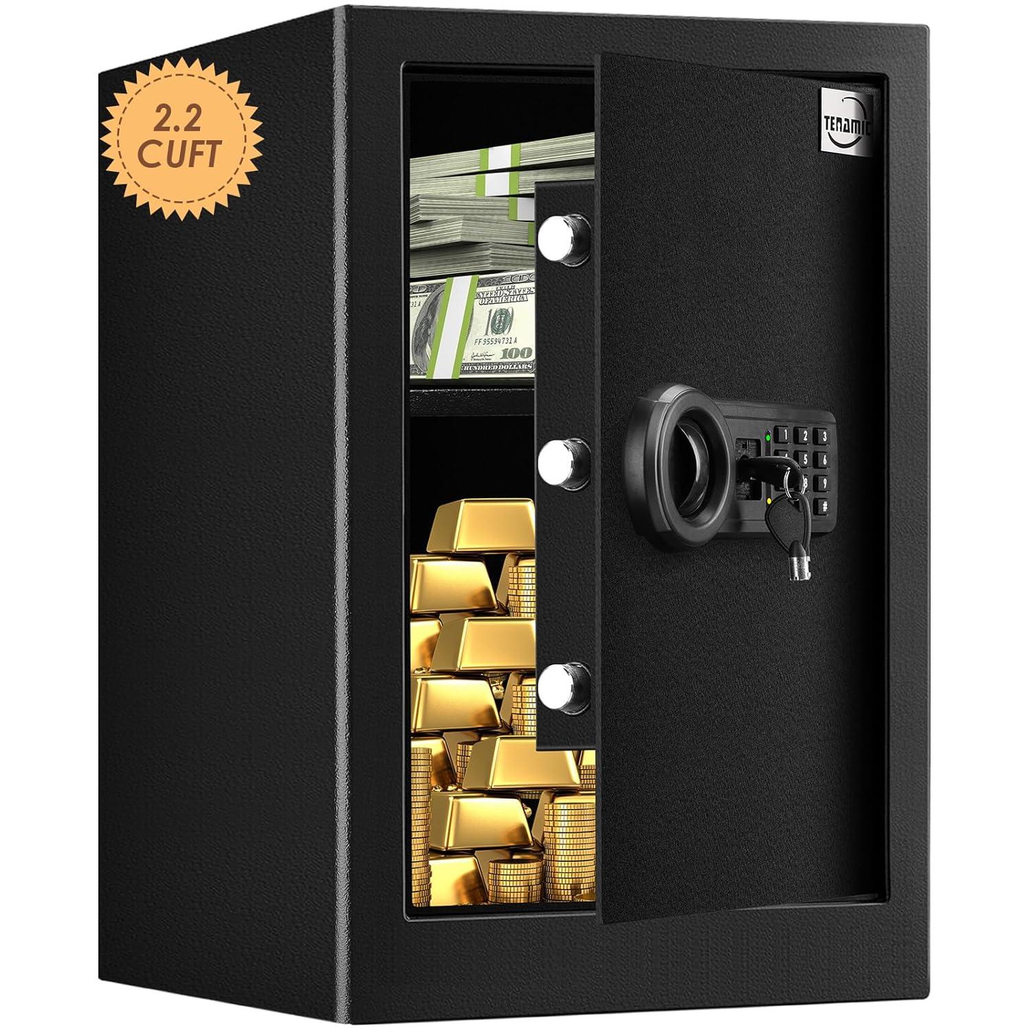 Safe 2.2 Cubic Feet Fire Resistant And Waterproof Home Safe, Keypad Large Lock Box Cabinet Safe, Solid Alloy Steel Office Hotel Home Safe, Black