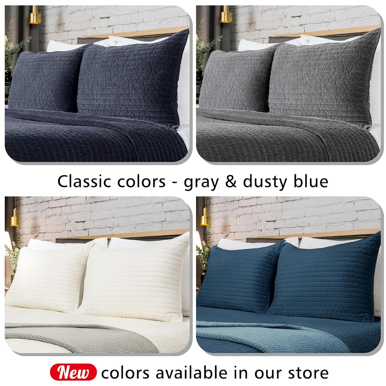 ELEGANT LIFE HOME Bed Pillow Sham Royal Cotton Velvet Pic-Stitch Standard Pillow Sham - 20'' x 26'', Grey, 1 Piece