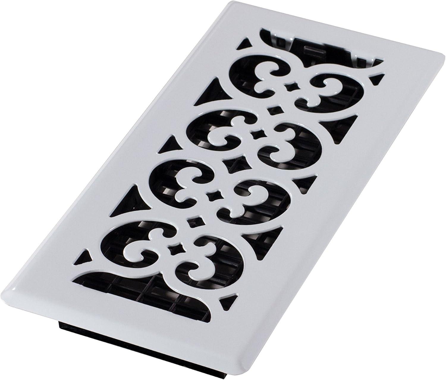 Decor Grates FS410-WH Scroll Metal Floor Register, White, 4-Inch by 10-Inch