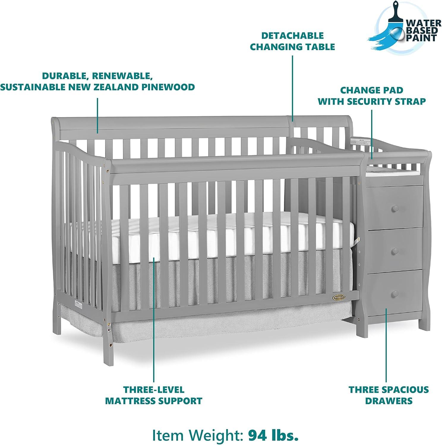 Pebble Grey Pine 5-in-1 Convertible Crib with Changer