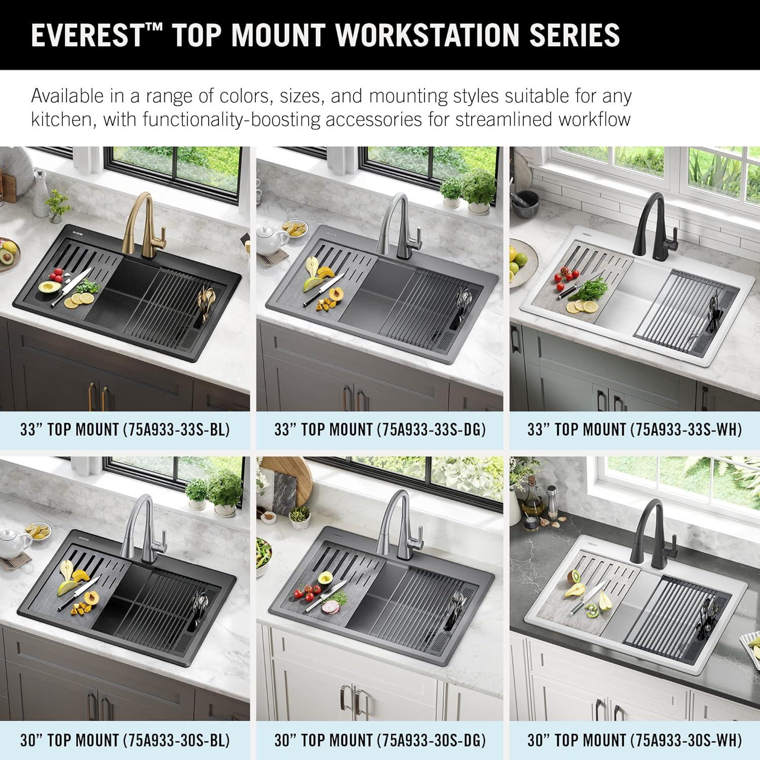 DELTA Everest™ 30" L Granite Composite Workstation Kitchen Sink Drop-In Top Mount Single Bowl with WorkFlow™ Ledge