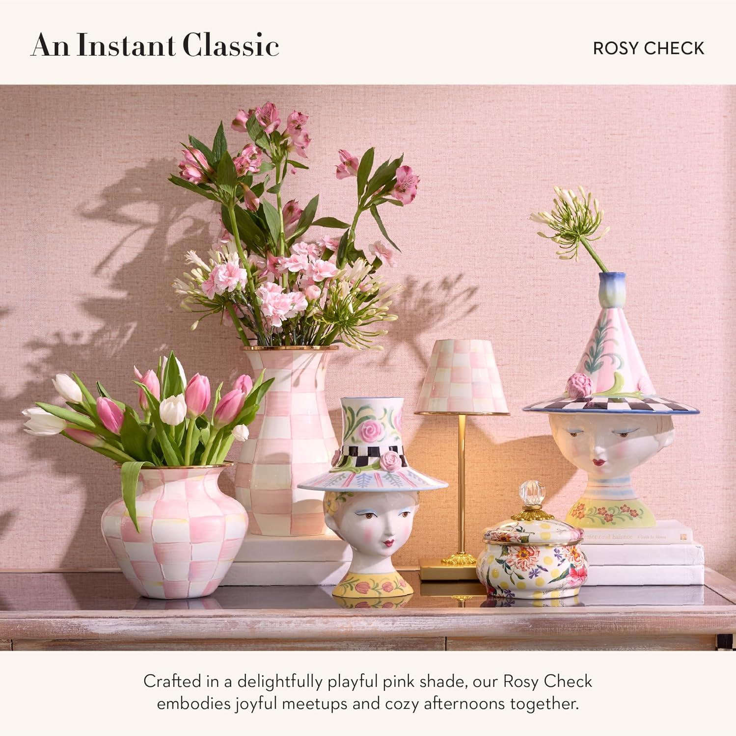 White and Pink Cordless LED Table Lamp with Brass Finish