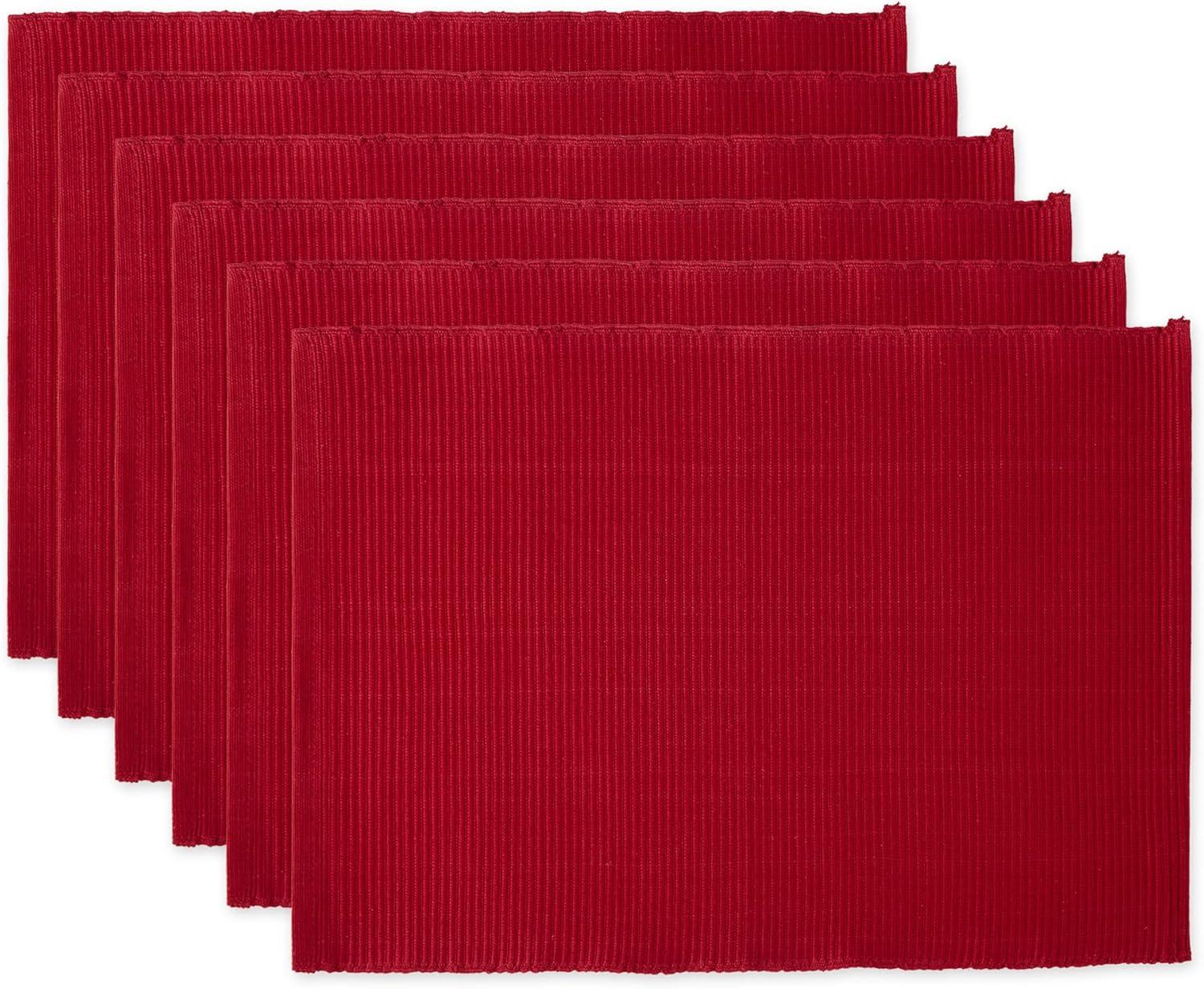 DII Modern Style Cotton Ribbed Placemat in Cardinal Red (Set of 6)