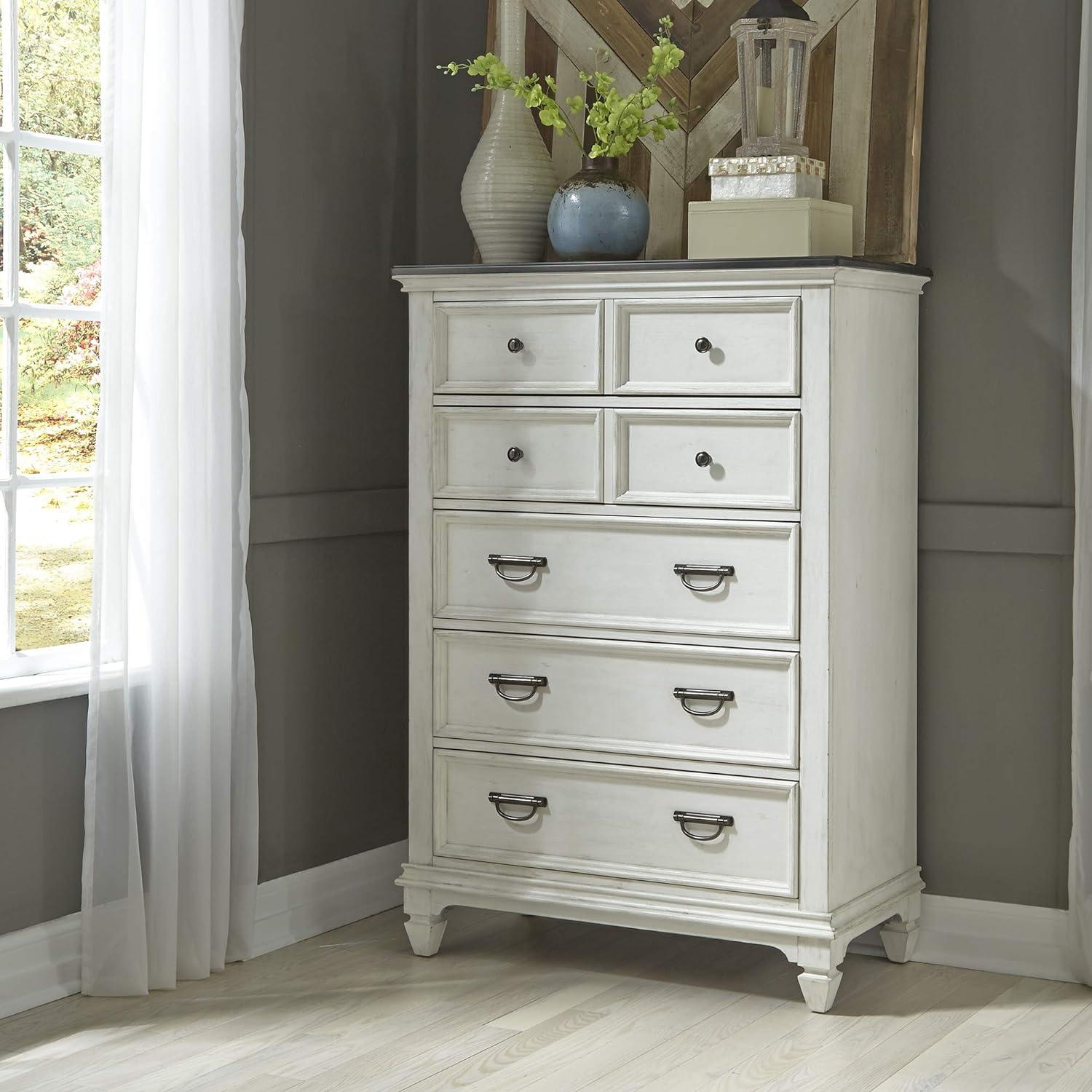 Cottage Charm White 5-Drawer Chest with Felt-Lined Drawer