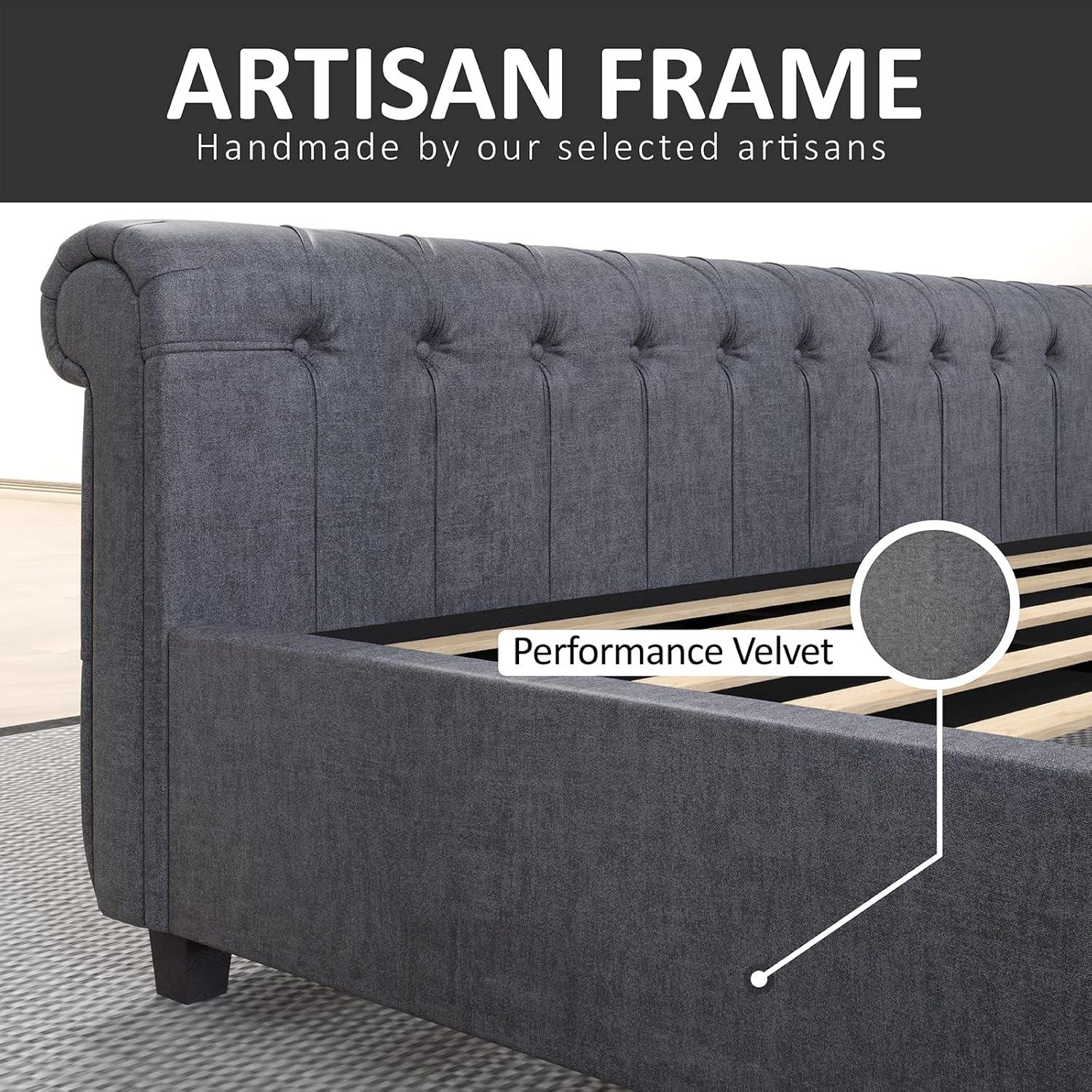 Dulane Chenille / Velvet Upholstered Sleigh Bed with Scroll Wingback Headboard