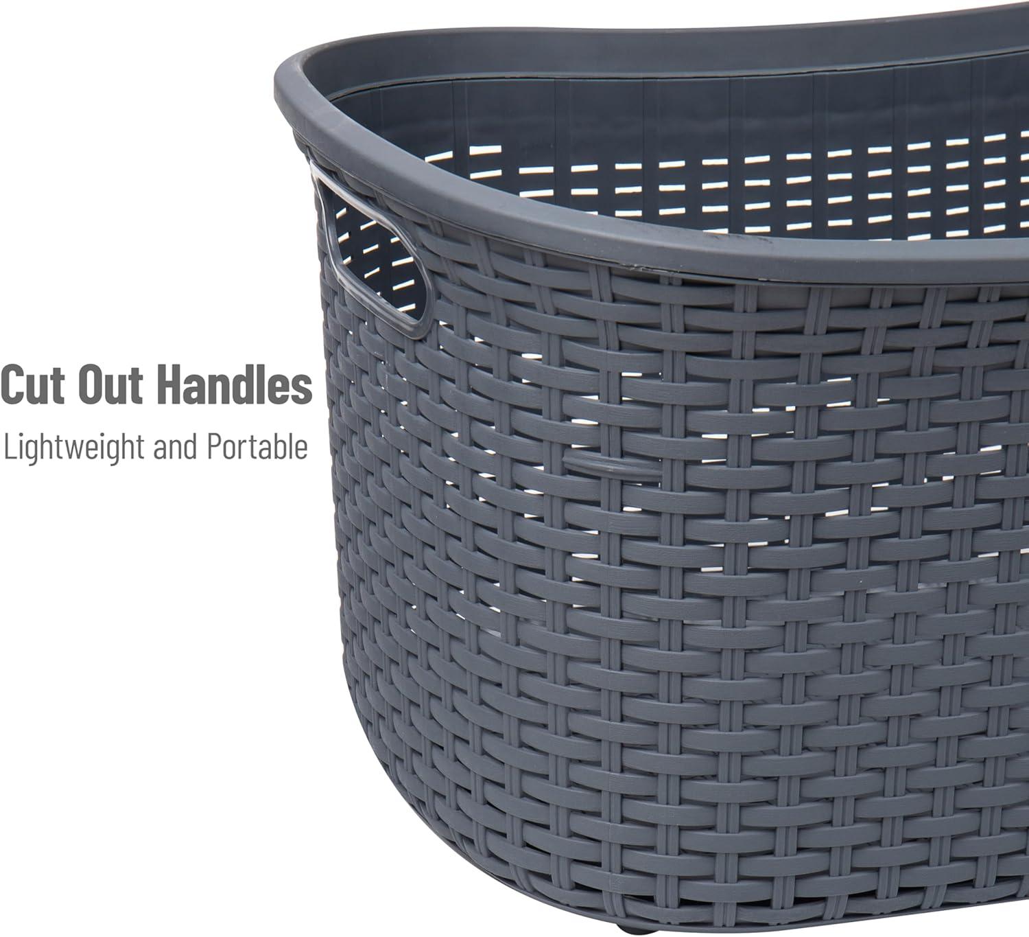 Mind Reader 40L Laundry Basket, Clothes Hamper, Wicker Design, Plastic, 23"L x 14.5"W x 11"H, Gray