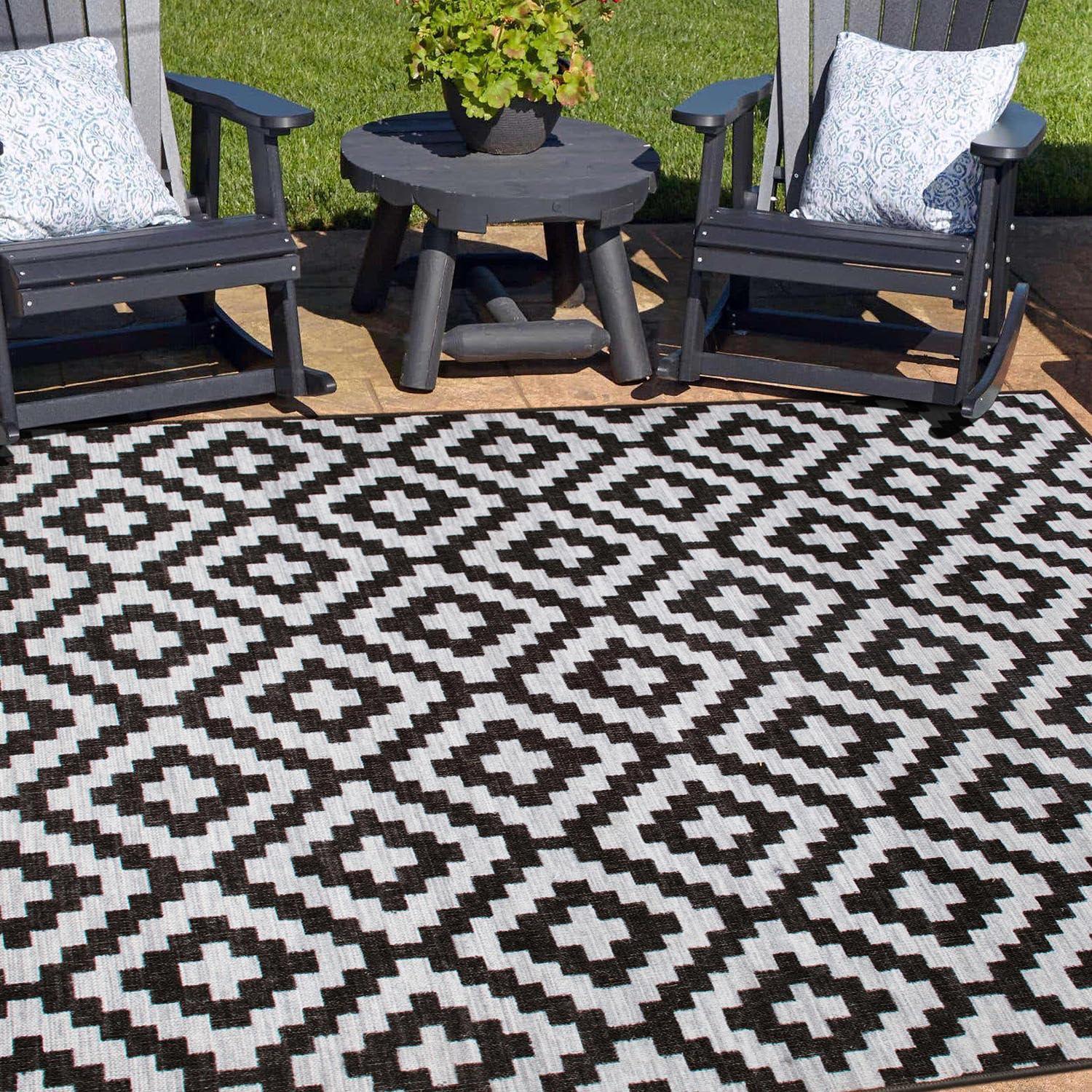 World Rug Gallery Contemporary Geometric Trellis Indoor/Outdoor Area Rug - GRAY 5' X 7'