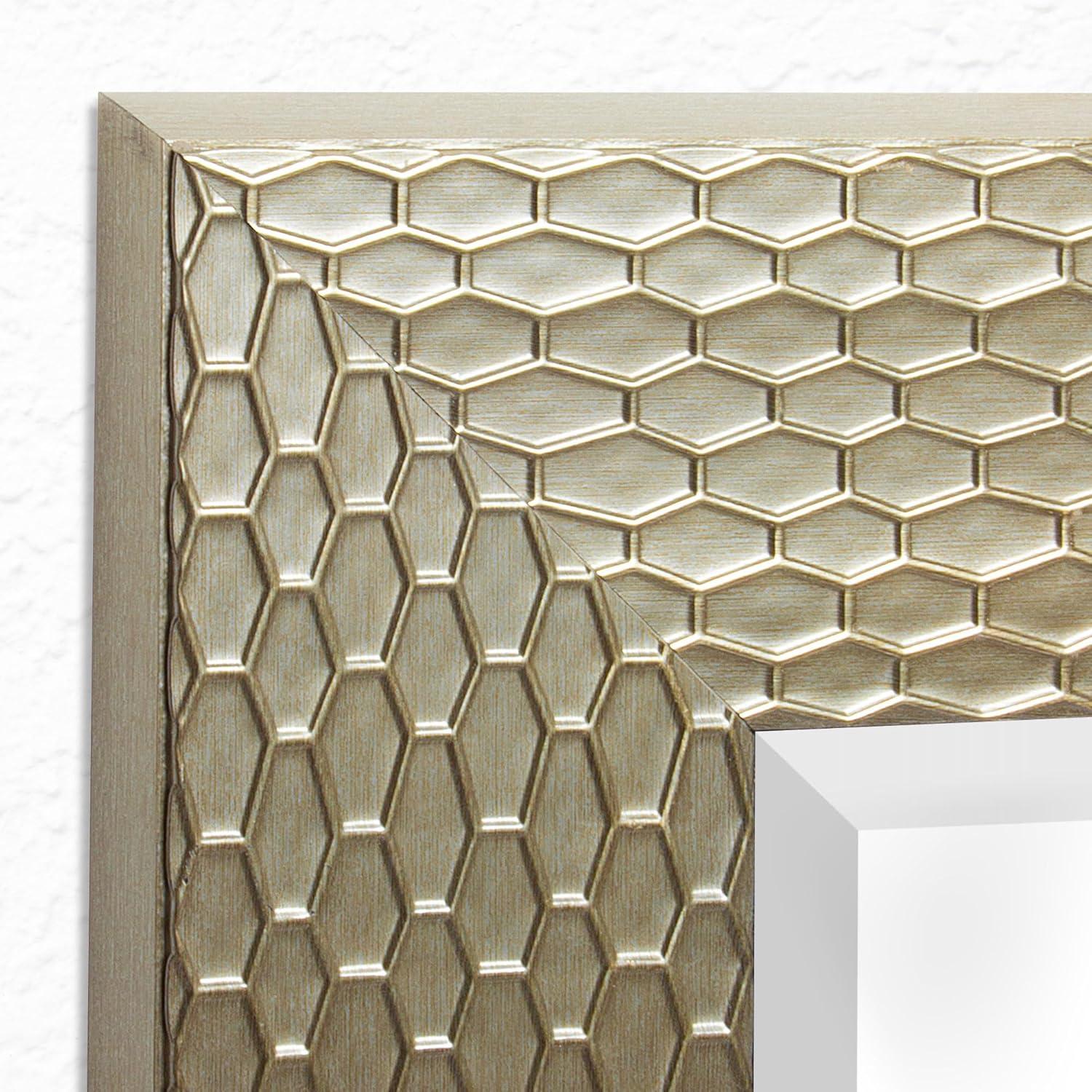 Champagne Silver Honeycomb Beveled Rectangular Wall Mirror