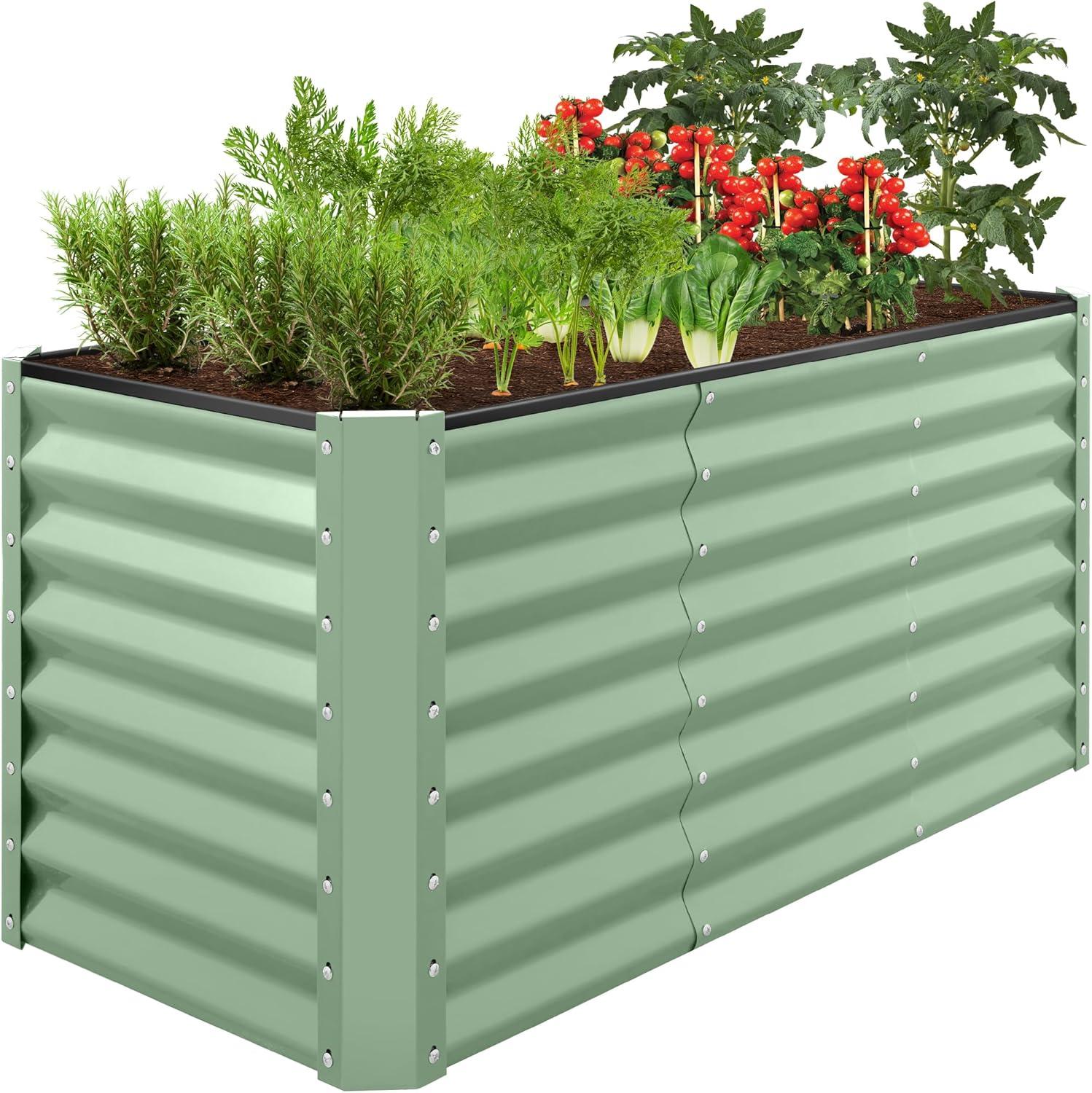 Best Choice Products 4x2x2ft Outdoor Metal Raised Garden Bed, Planter Box for Vegetables, Flowers, Herbs - Sage Green