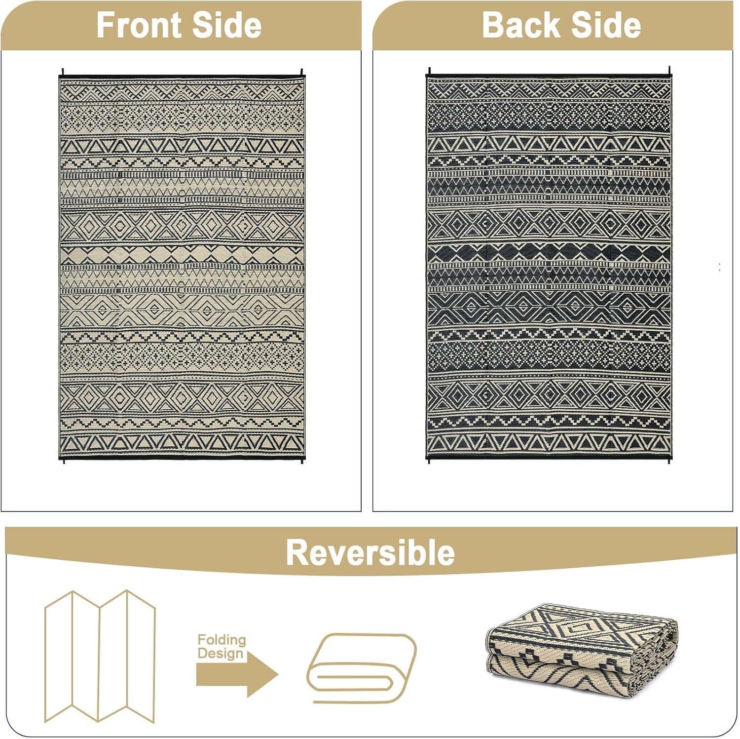 Garvee 9'x12' Plastic Outdoor Rugs, Bohemia Waterproof Straw Rug Reversible Indoor Outdoor Carpet for Patio RV Deck Porch Backyard Balcony Camping Picnic Beach, Multi-color