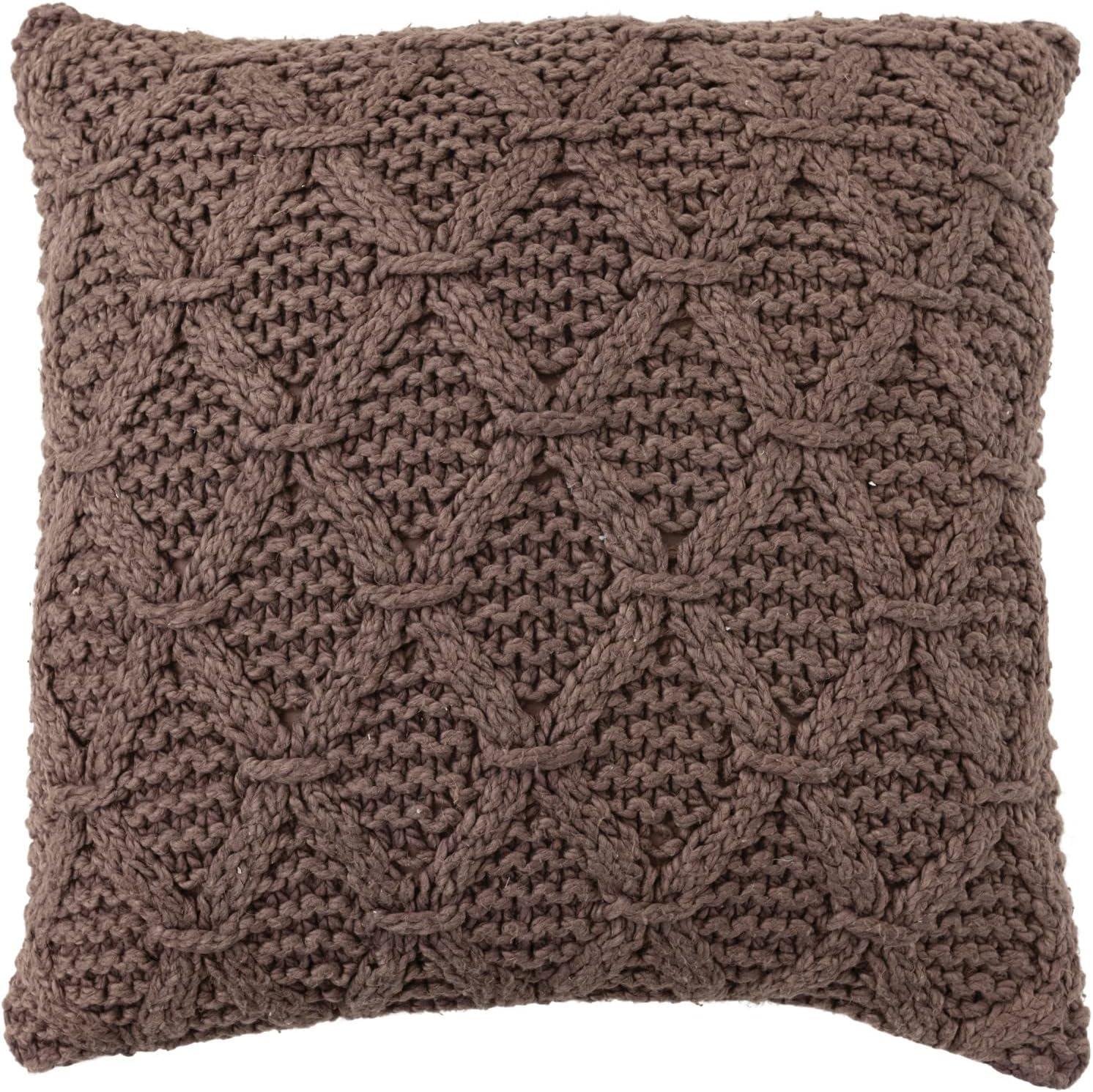 Brown Cotton Euro Embroidered Geometric Pillow Cover 18" x 18"