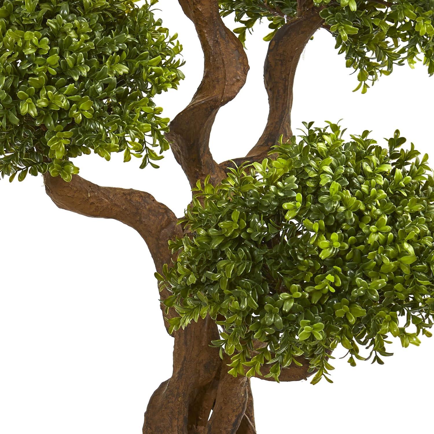 42" Green Silk Boxwood Topiary Tree in Black Pot