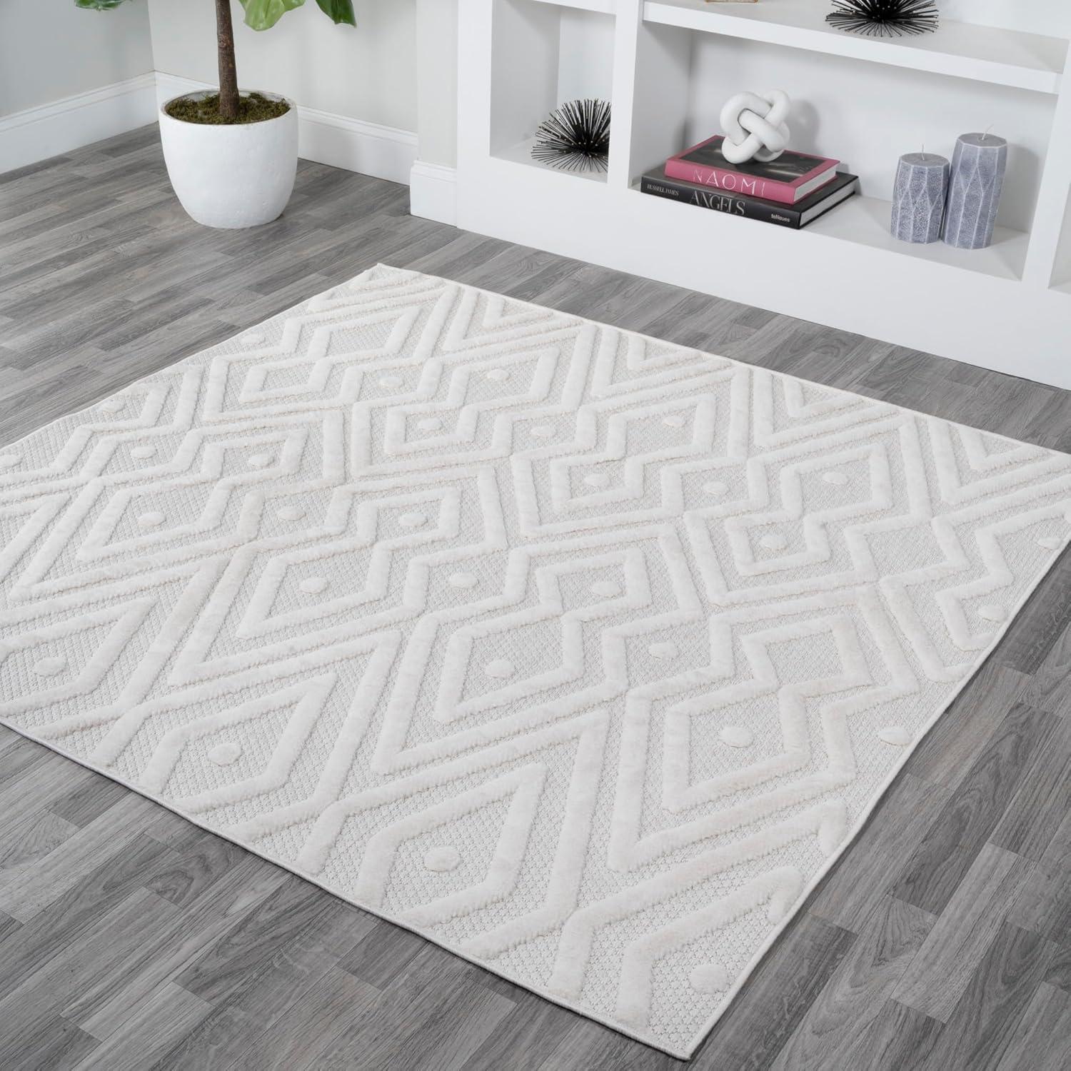 5' x 5' Balansat Moroccan Diamond Indoor/Outdoor Area Rug, Ivory - JONATHAN Y