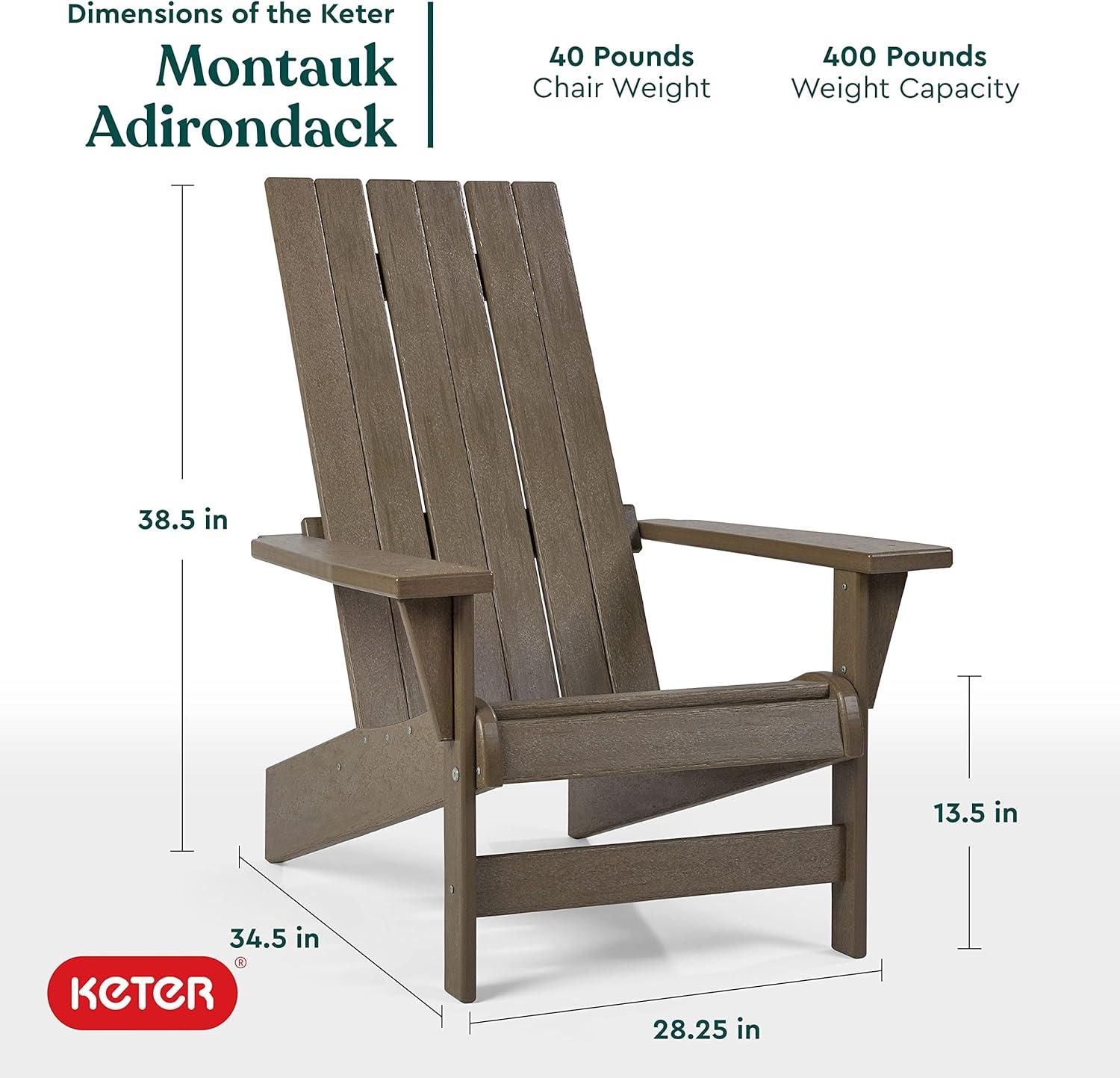 Keter Montauk Adirondack Chair Modern Premium Weatherproof Outdoor Patio Furniture Ideal for Entertaining by the Pool or Backyard Fire Pit