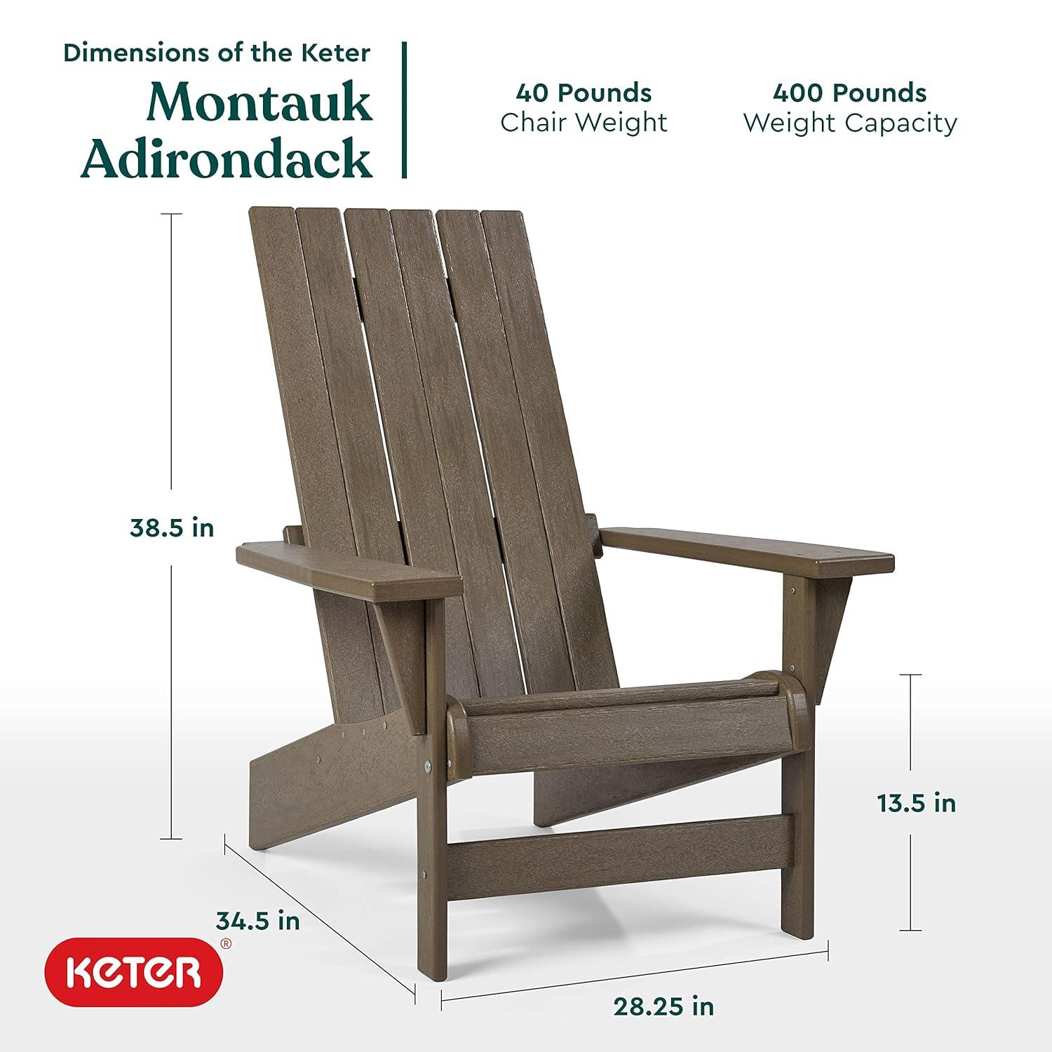 Keter Keter Montauk Adirondack Chair Modern Premium Weatherproof Outdoor Patio Furniture Ideal for Entertaining by the Pool or Backyard Fire Pit